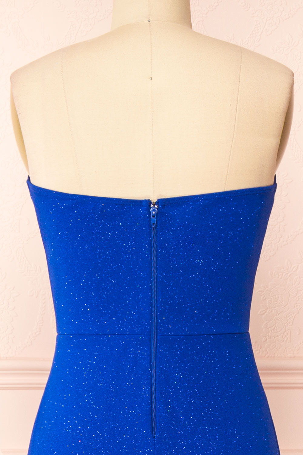 Norcia Blue Shimmery Bustier Mermaid Maxi Dress | Boutique 1861 back close-up