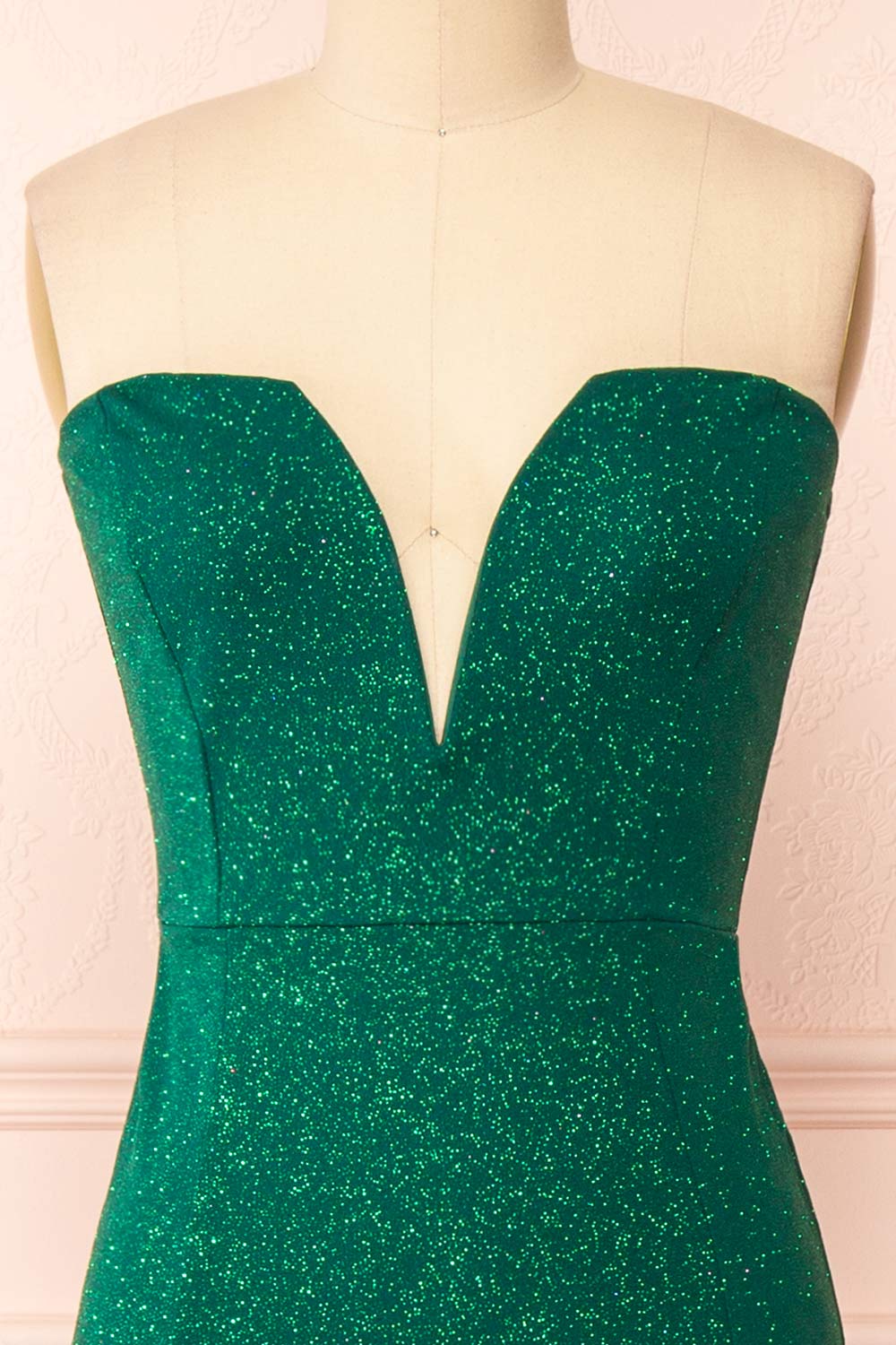 Norcia Green Shimmery Bustier Mermaid Maxi Dress | Boutique 1861 front close-up