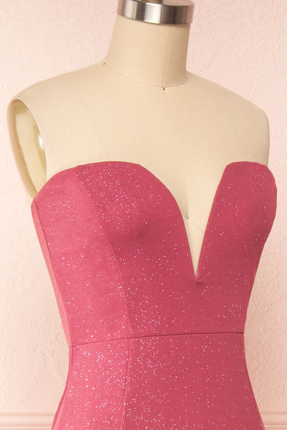 Norcia Pink Bustier Mermaid Maxi Dress | Boutique 1861 - Norcia Rose side close up