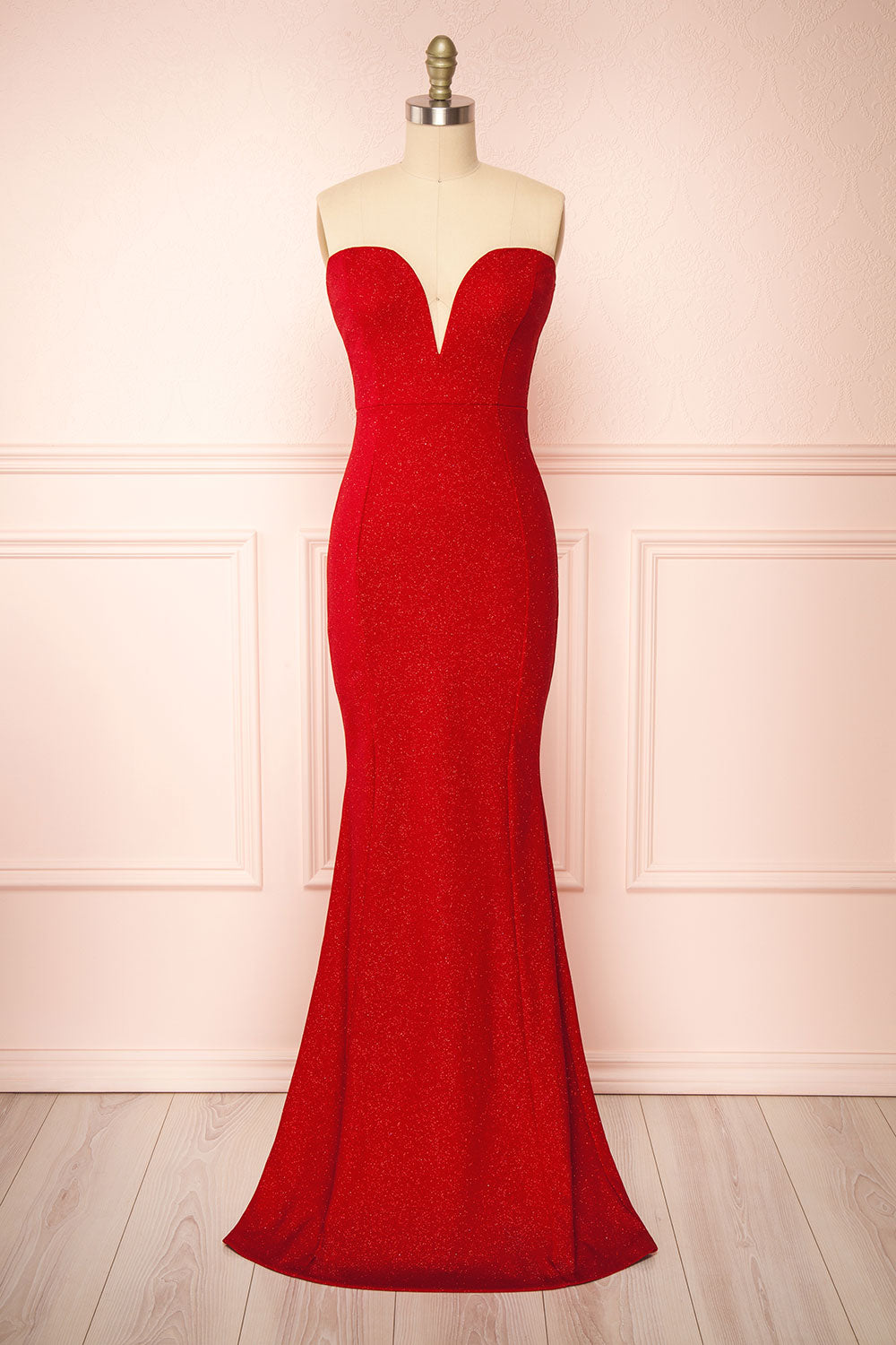 Norcia Red Shimmery Bustier Mermaid Maxi Dress | Boutique 1861 Norcia Red Shimmery Bustier Mermaid Maxi Dress | Boutique 1861