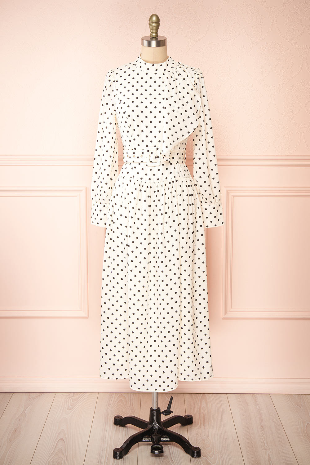 Nordis Belted Polka-Dot Midi Dress | La petite garçonne front view