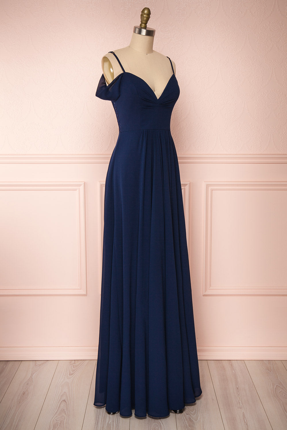 Norhai Marine Navy Chiffon Maxi Dress | Boudoir 1861 side view
