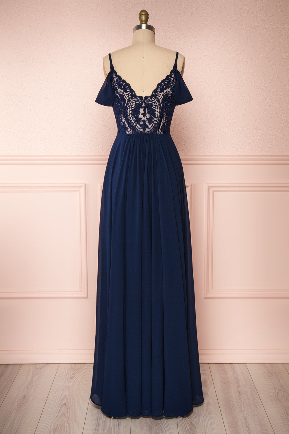 Norhai Marine Navy Chiffon Maxi Dress | Boudoir 1861 back view