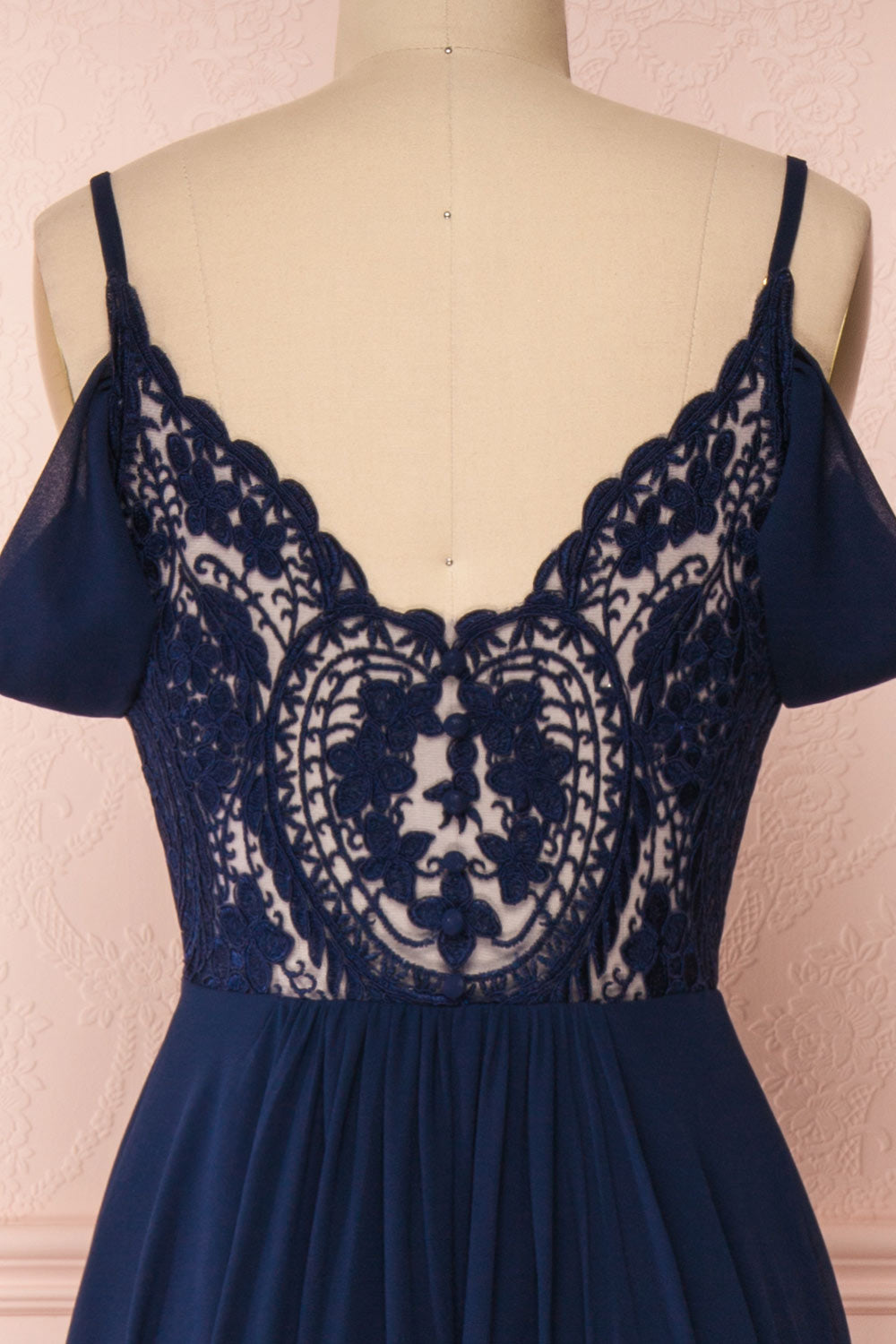 Norhai Marine Navy Chiffon Maxi Dress | Boudoir 1861 back close-up