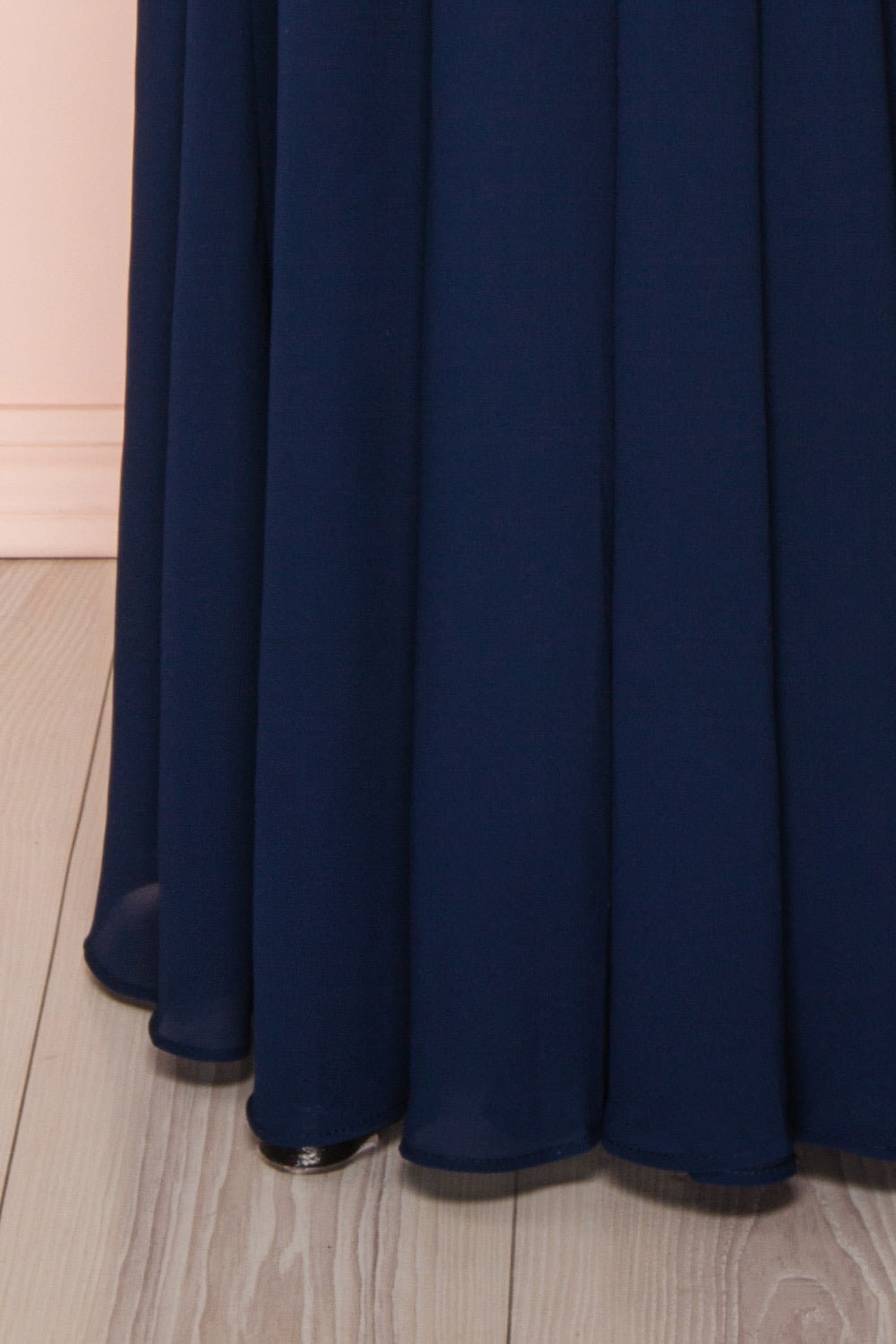 Norhai Marine Navy Chiffon Maxi Dress | Boudoir 1861 bottom close-up