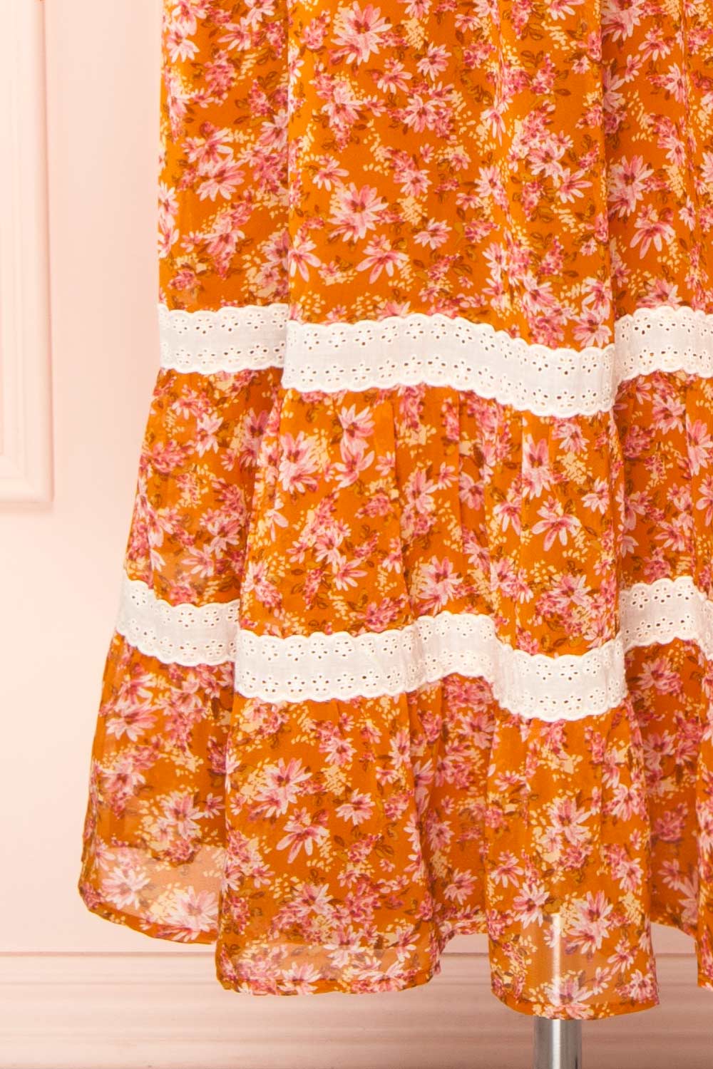 Normandine Floral Midi Dress w/ Long Sleeves and Lace | Boutique 1861 bottom