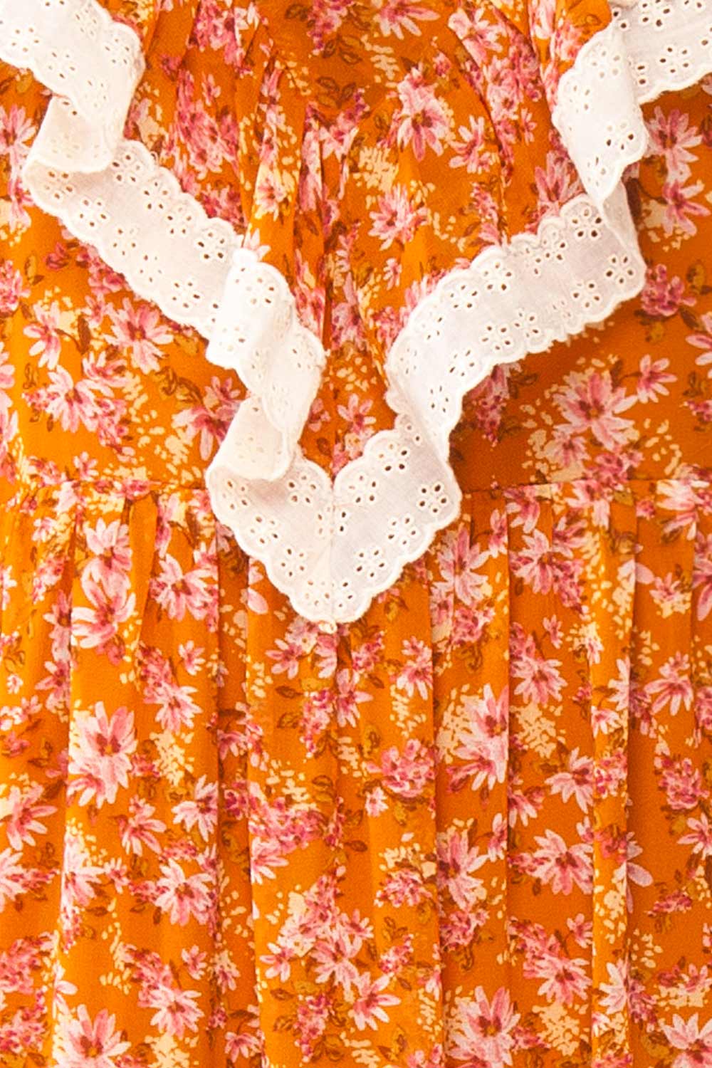 Normandine Floral Midi Dress w/ Long Sleeves and Lace | Boutique 1861 fabric