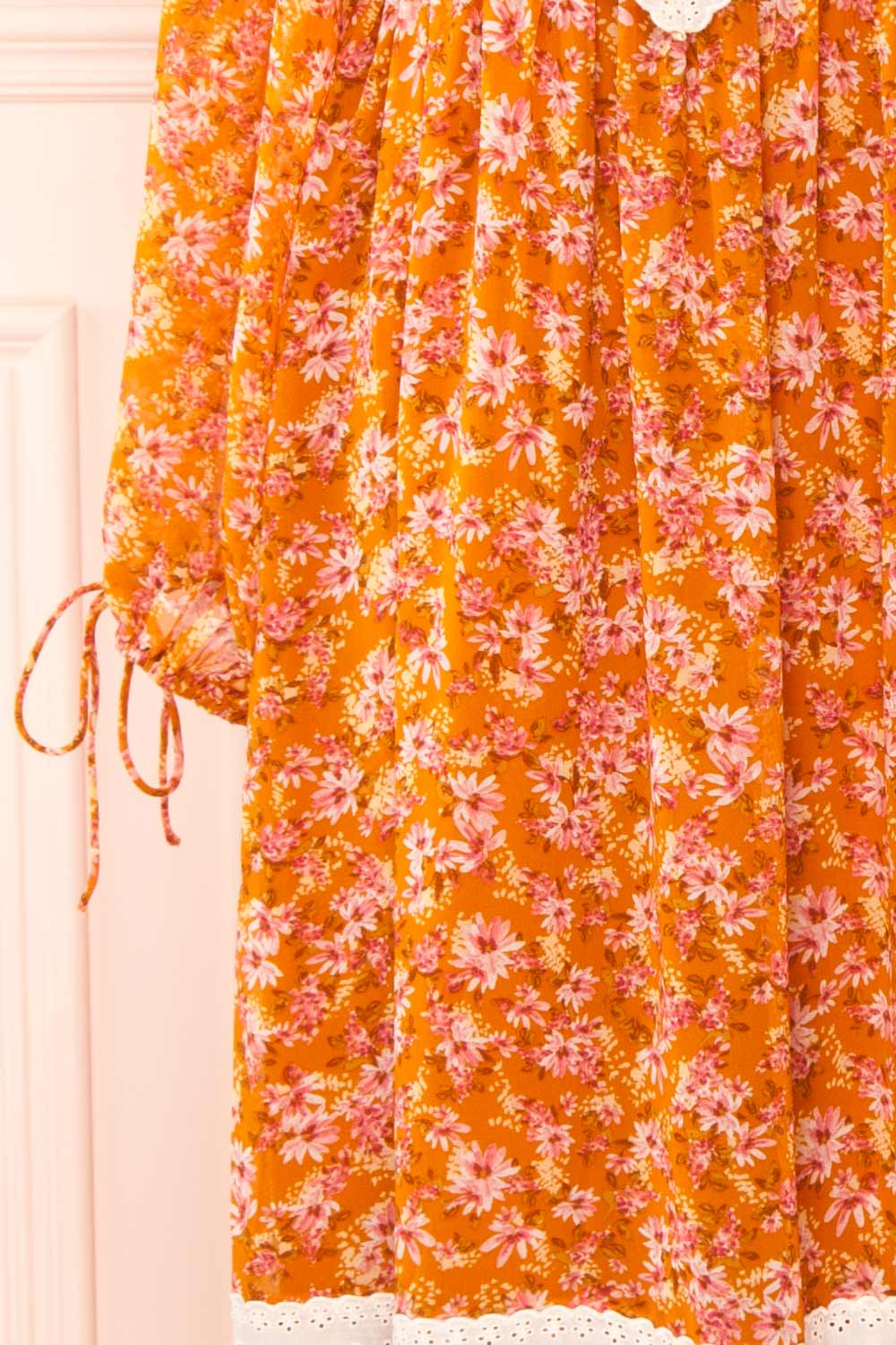 Normandine Floral Midi Dress w/ Long Sleeves and Lace | Boutique 1861 sleeve