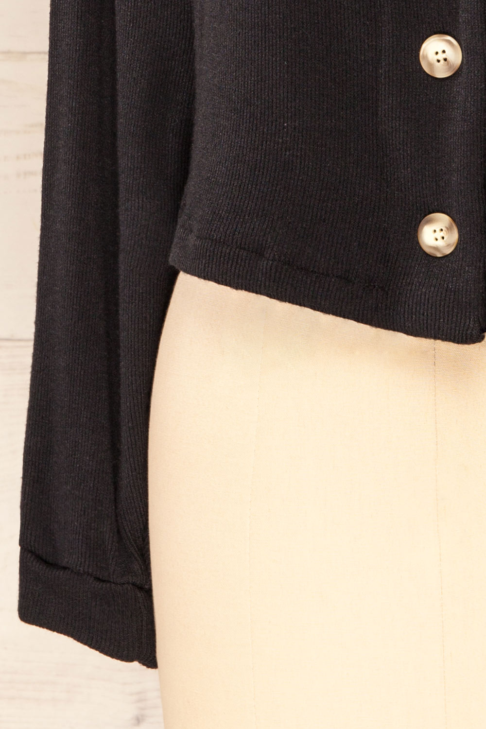 Nova Black Ribbed Button-Up V-Neck Cardigan | La petite garçonne sleeve