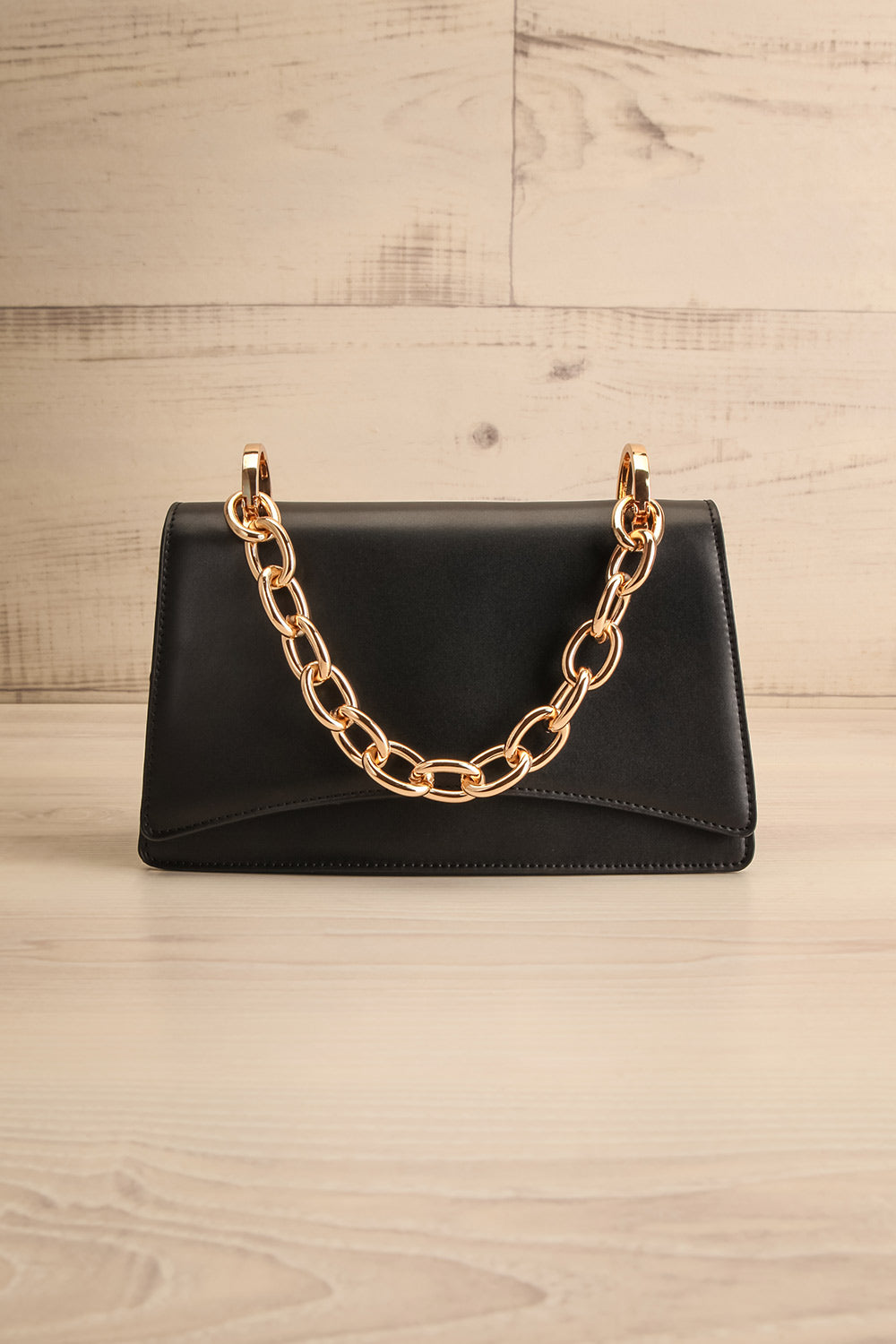 Novina Black Faux-Leather Crossbody Handbag | La petite garçonne front view