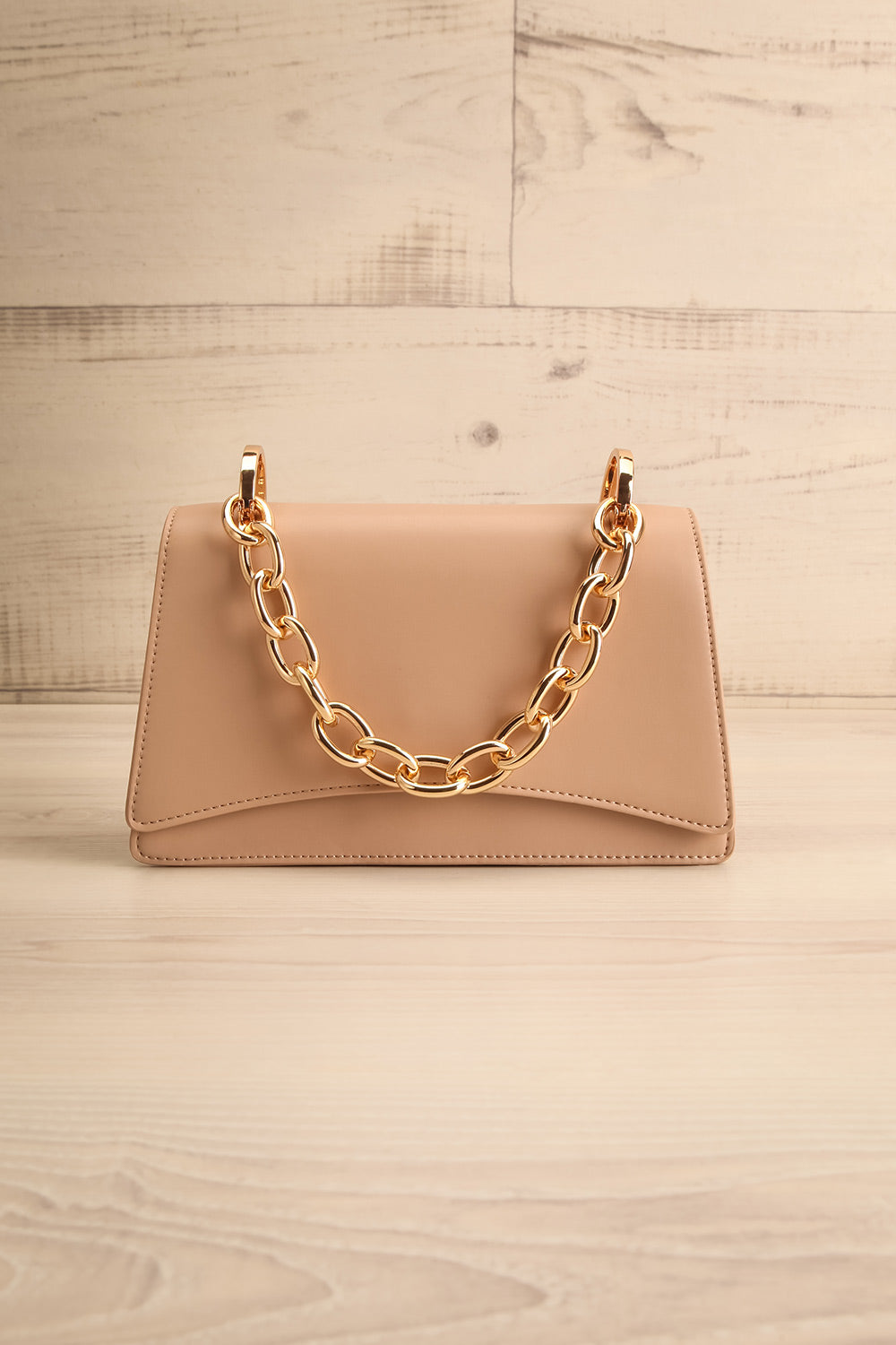 Novina Taupe Faux-Leather Crossbody Handbag | La petite garçonne front view