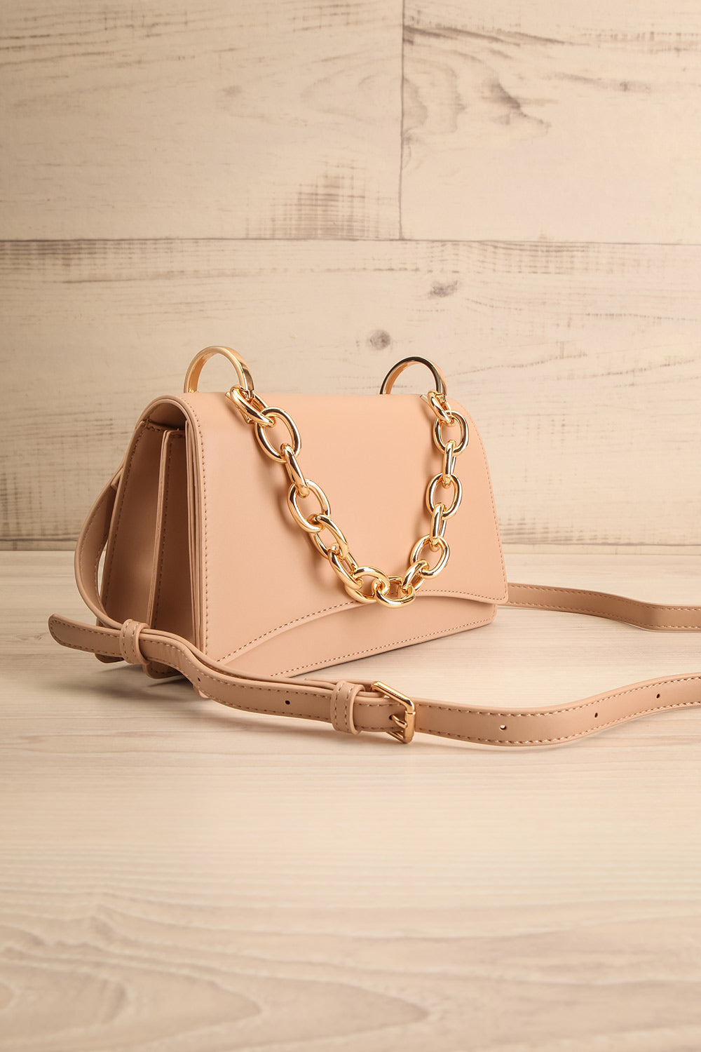 Novina Taupe Faux-Leather Crossbody Handbag | La petite garçonne side view