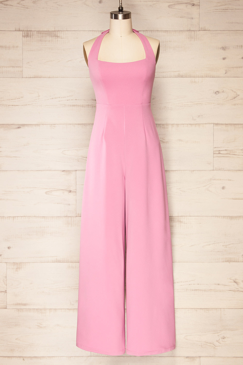 Nowogrod Pink Wide-Leg Jumpsuit w/ Halter Neck | La petite garçonne front view
