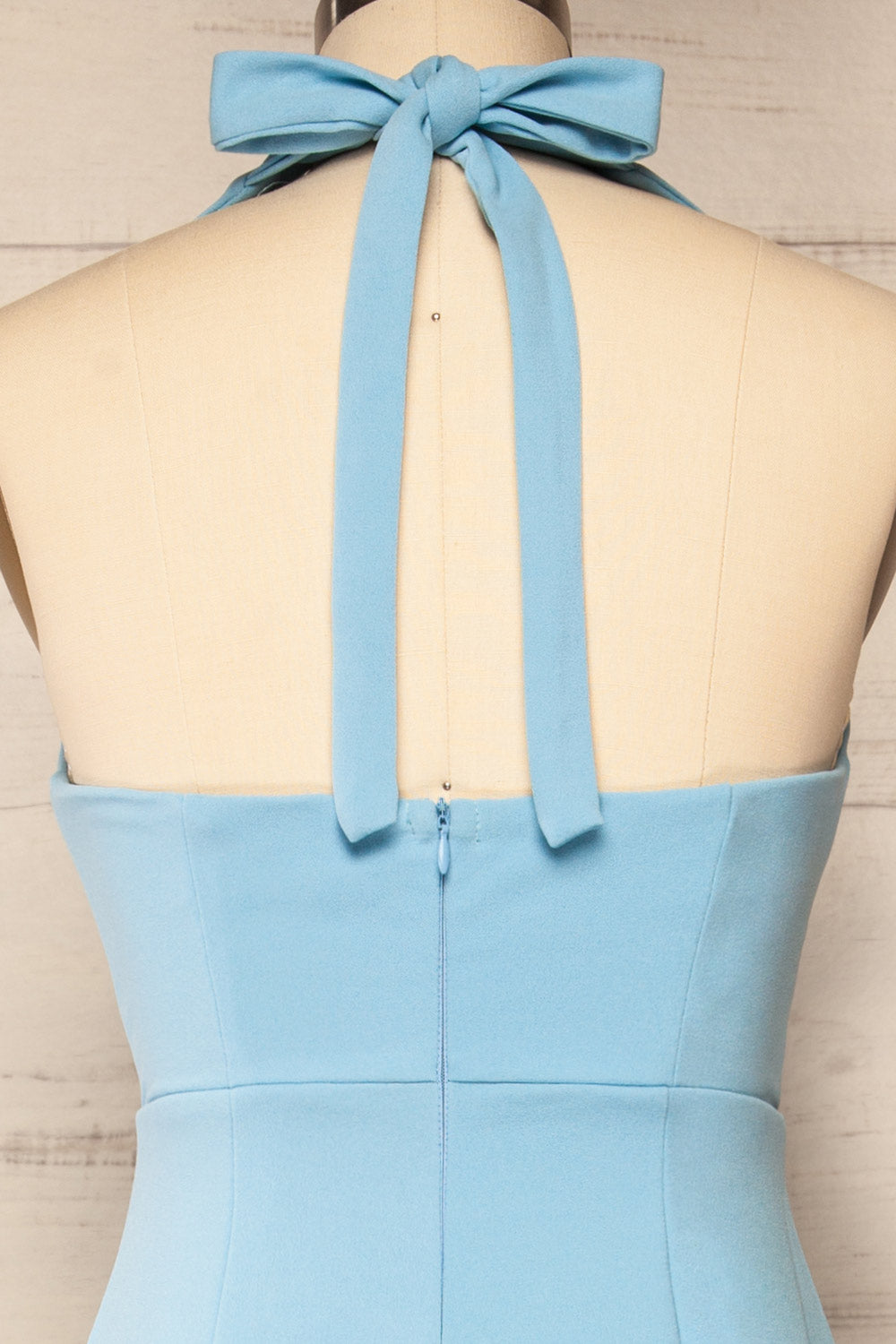 Nowogrod Blue Wide-Leg Jumpsuit w/ Halter Neck | La petite garçonne back close-up