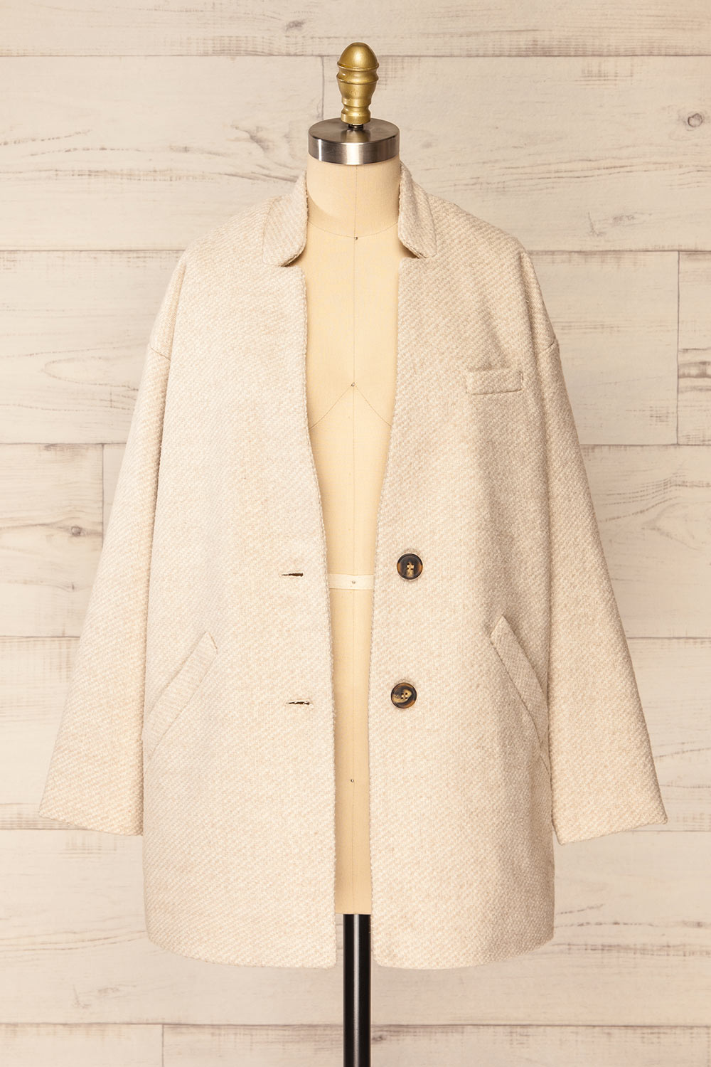 Nowskie Beige Short Coat w/ Buttons | La petite garçonne open view