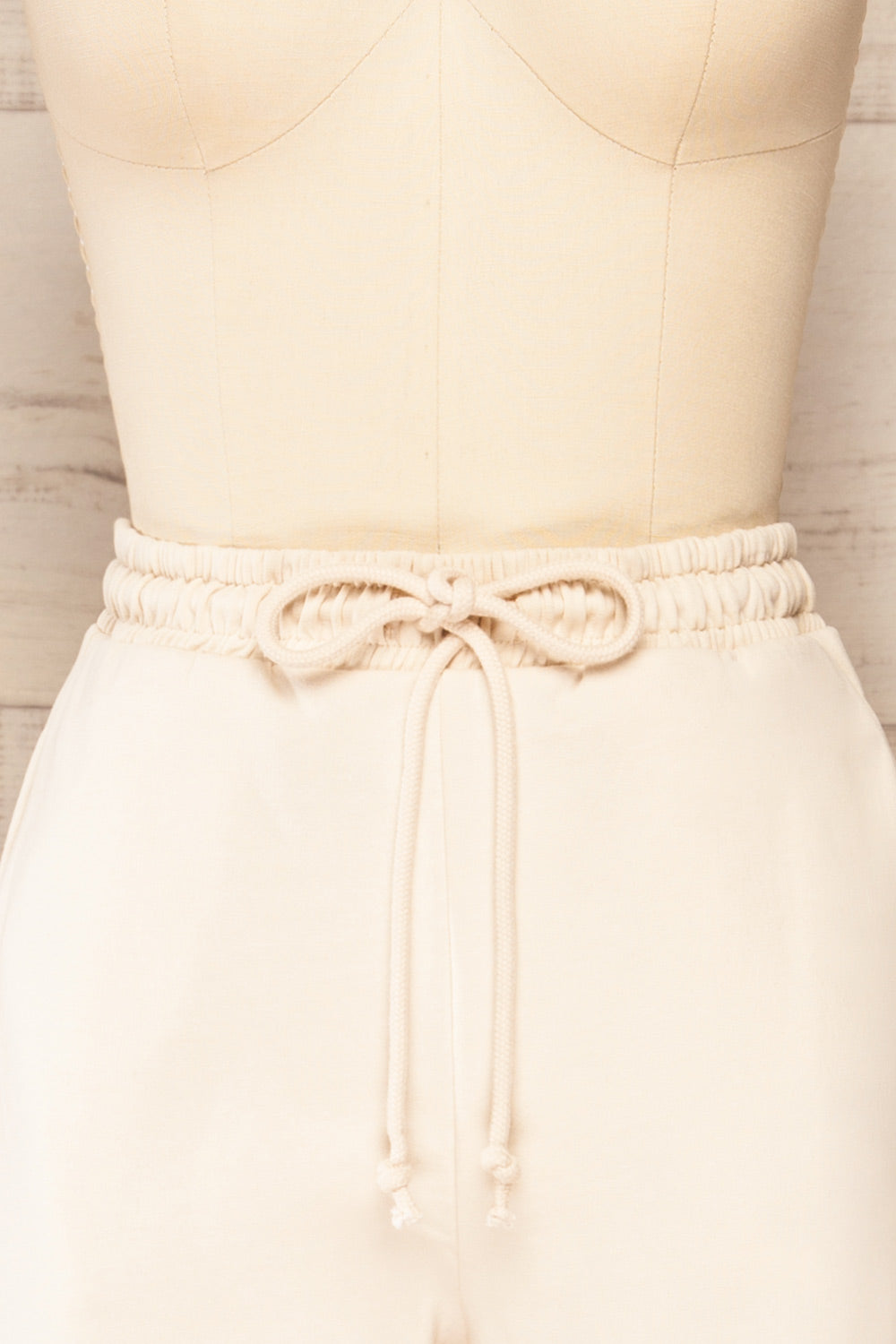 Numich Beige Sweat Jogger Pants w/ Elastic Waist | La petite garçonne front close-up