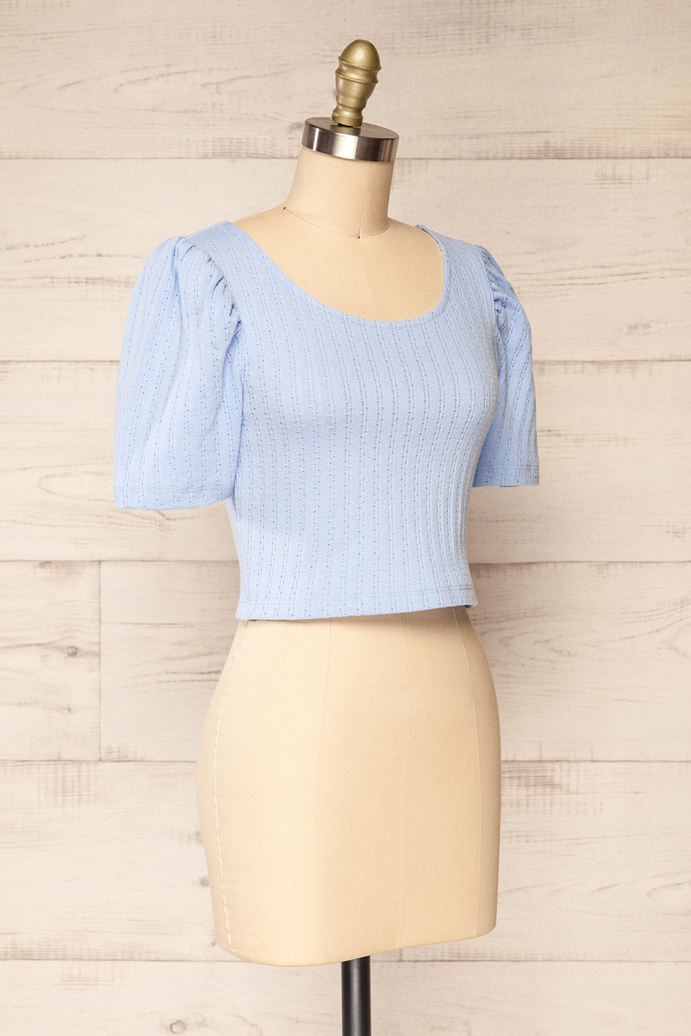 Nuova Blue Crop-Top w/ Puff Sleeves | La petite garçonne side view
