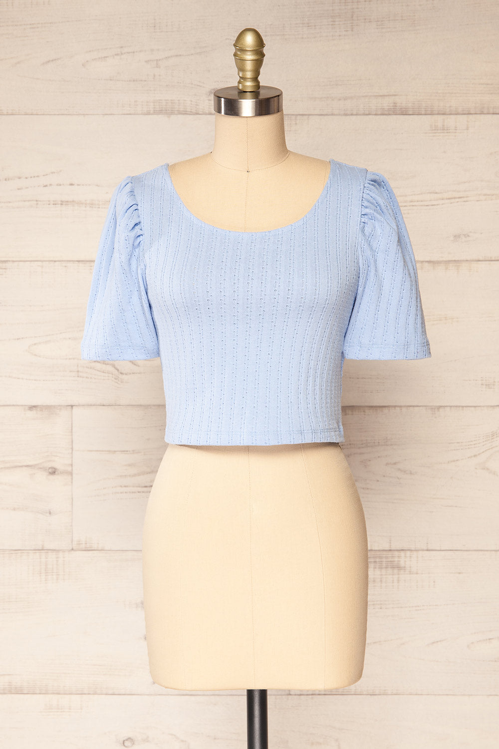 Nuova Blue Crop-Top w/ Puff Sleeves | La petite garçonne front view