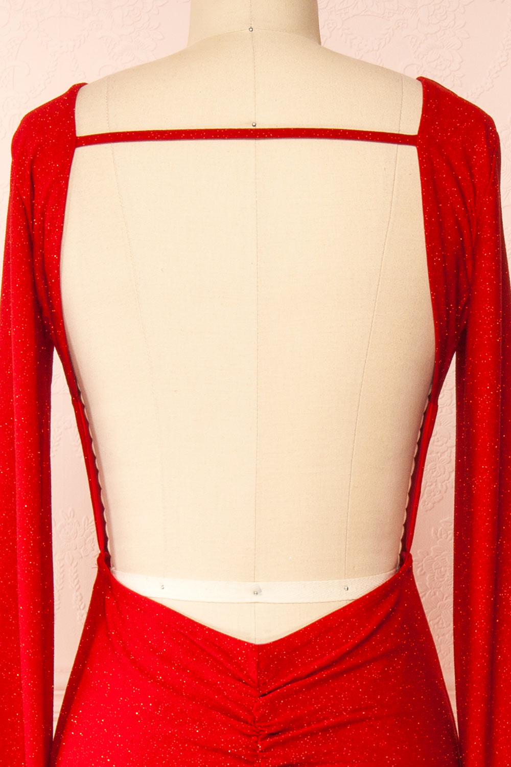 Nykha Red Backless Mermaid Dress | Boutique 1861 back close-up