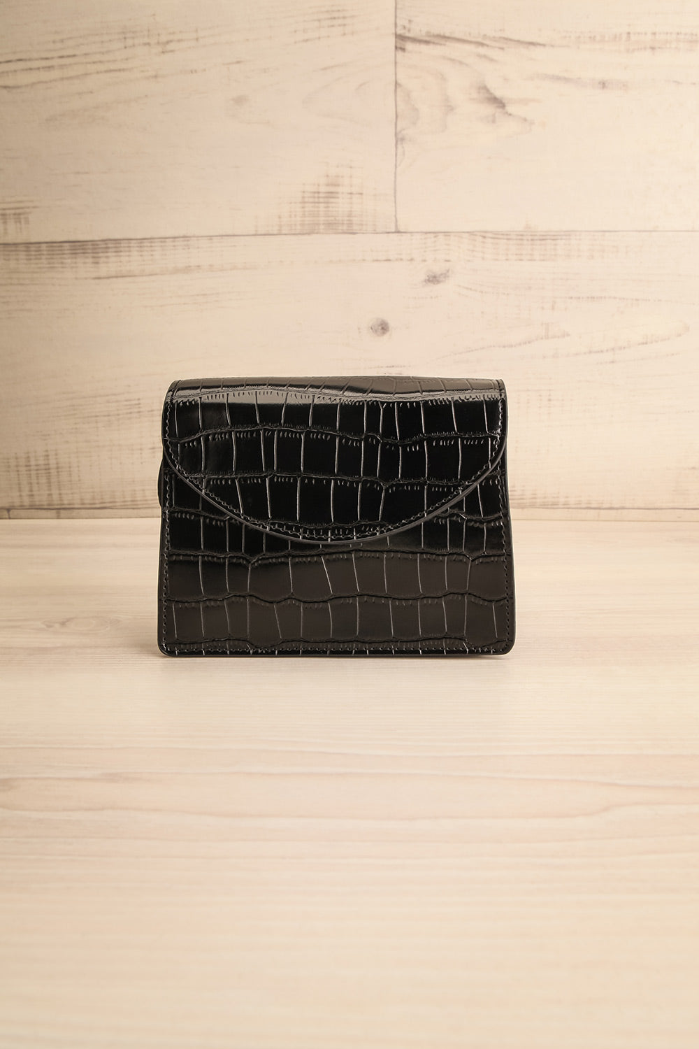 Oakland Black Faux Croc Crossbody Bag | La petite garçonne front view