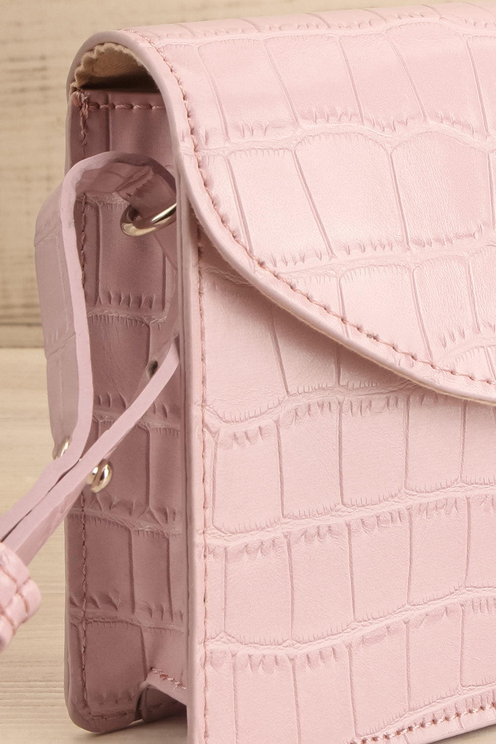 Oakland Black Faux Croc Crossbody Bag | La petite garçonne side close-up