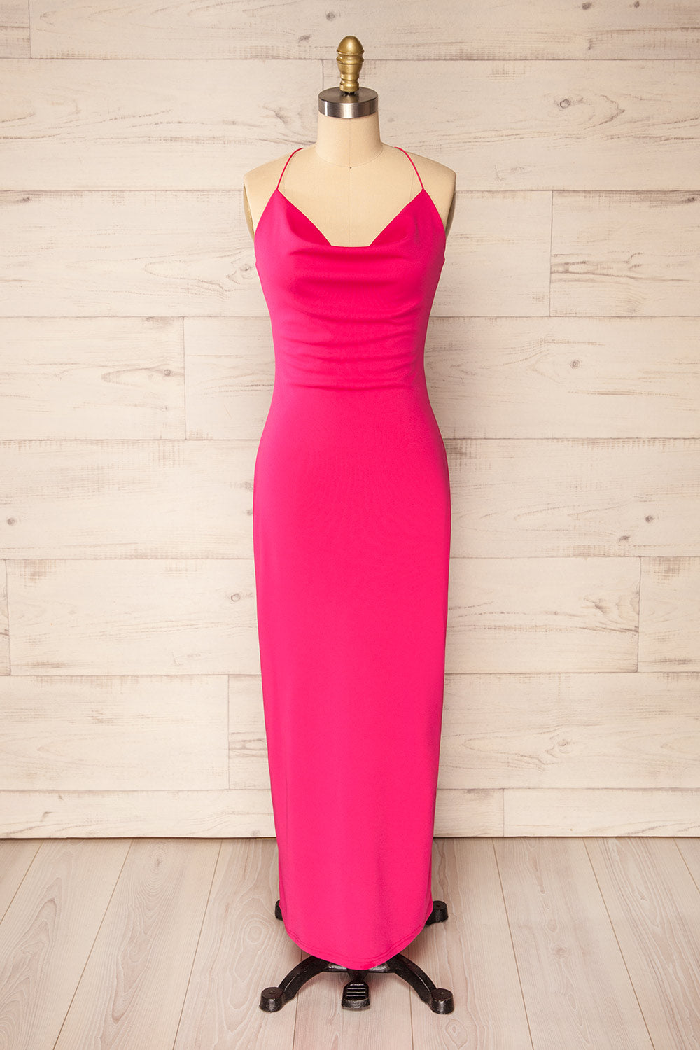Ocala Fuchsia Fitted Open-Back Maxi Dress | La petite garçonne front view