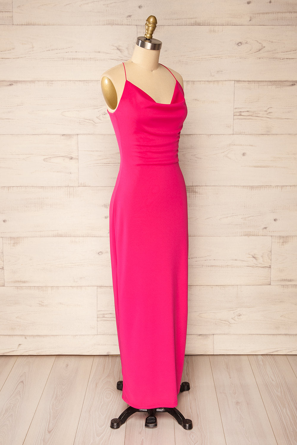 Ocala Fuchsia Fitted Open-Back Maxi Dress | La petite garçonne side view