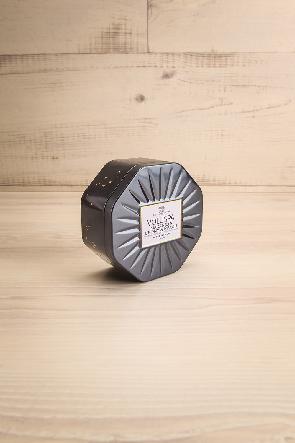 Octogon Tin candle Makassar Ebony & Peach | Voluspa | La petite garçon… closed