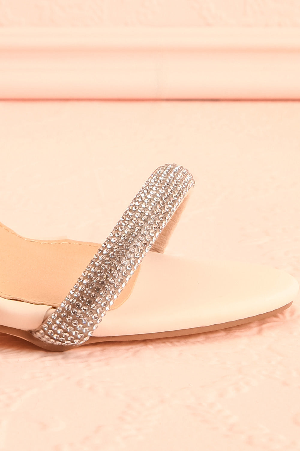 Odessa Beige Sparkly Heeled Sandals | Boudoir 1861 side front close-up