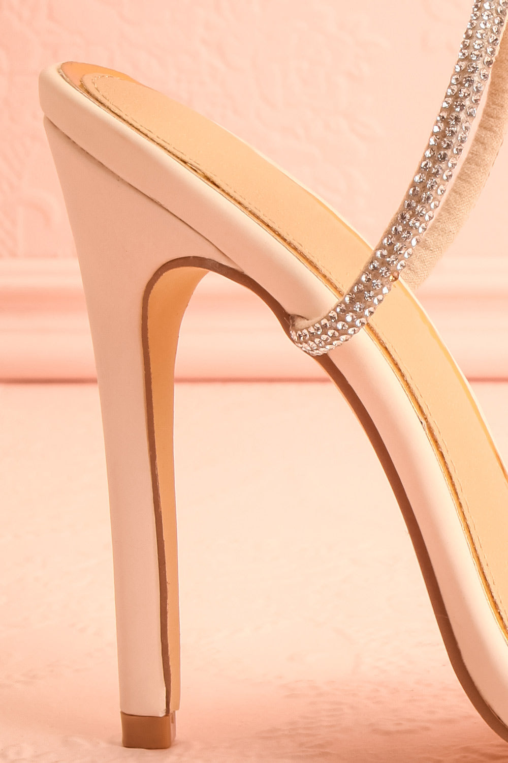 Odessa Beige Sparkly Heeled Sandals | Boudoir 1861 heel close-up