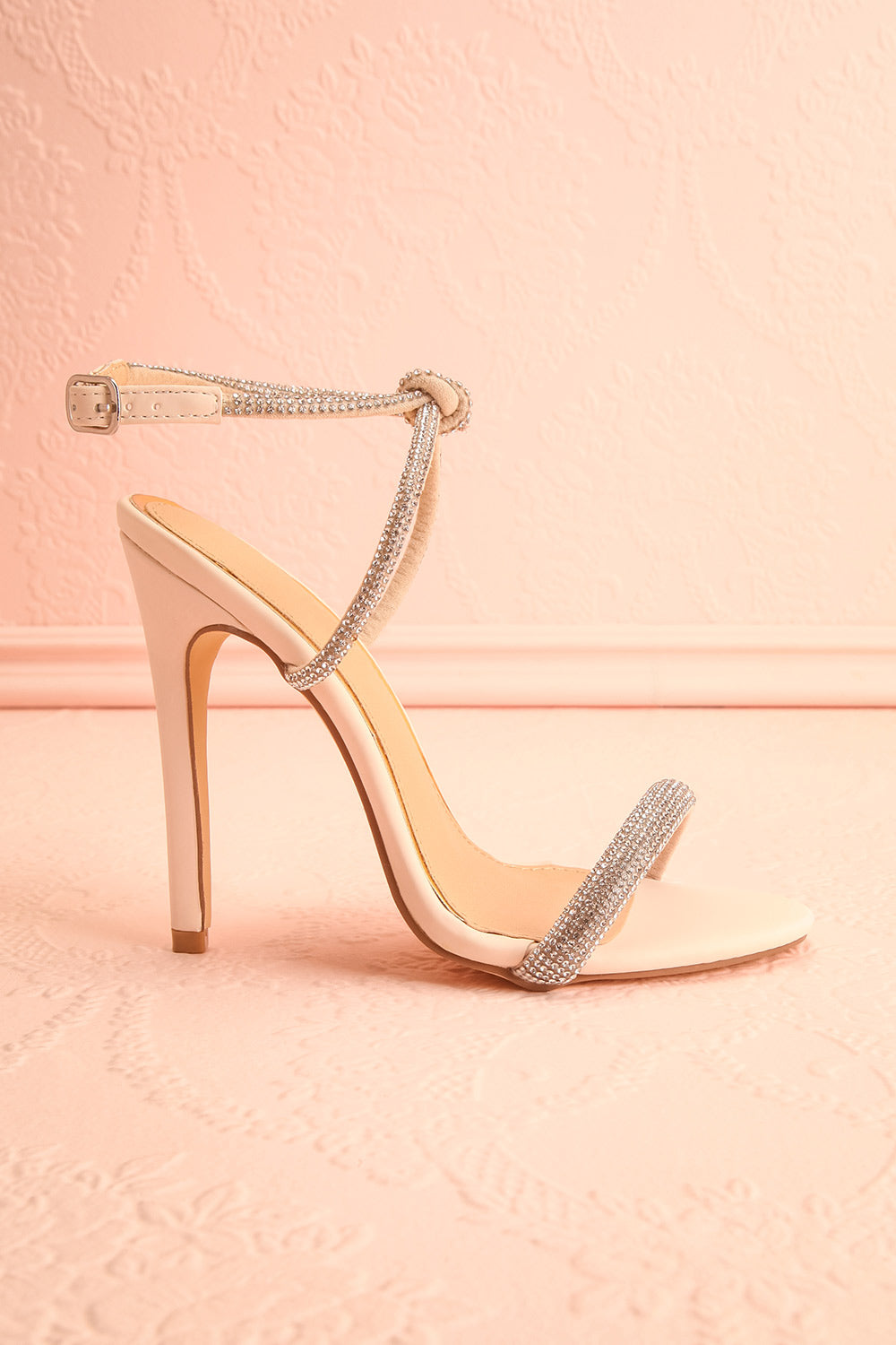 Odessa Beige Sparkly Heeled Sandals | Boudoir 1861 side view