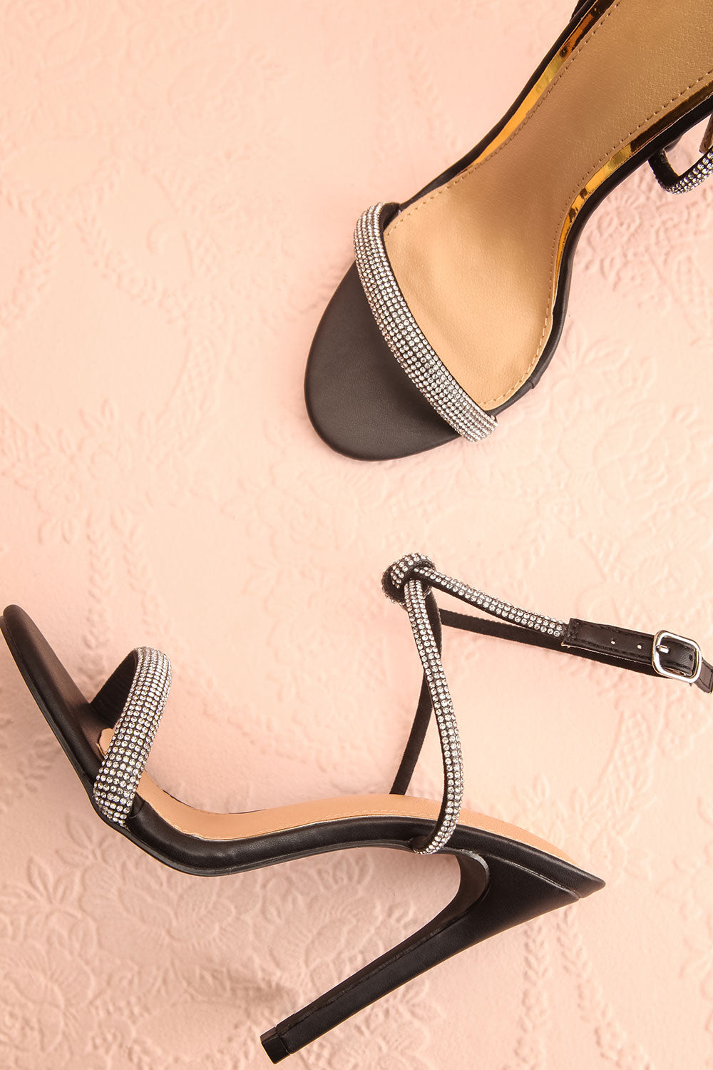 Odessa Black Sparkly Heeled Sandals | Boudoir 1861 flat view