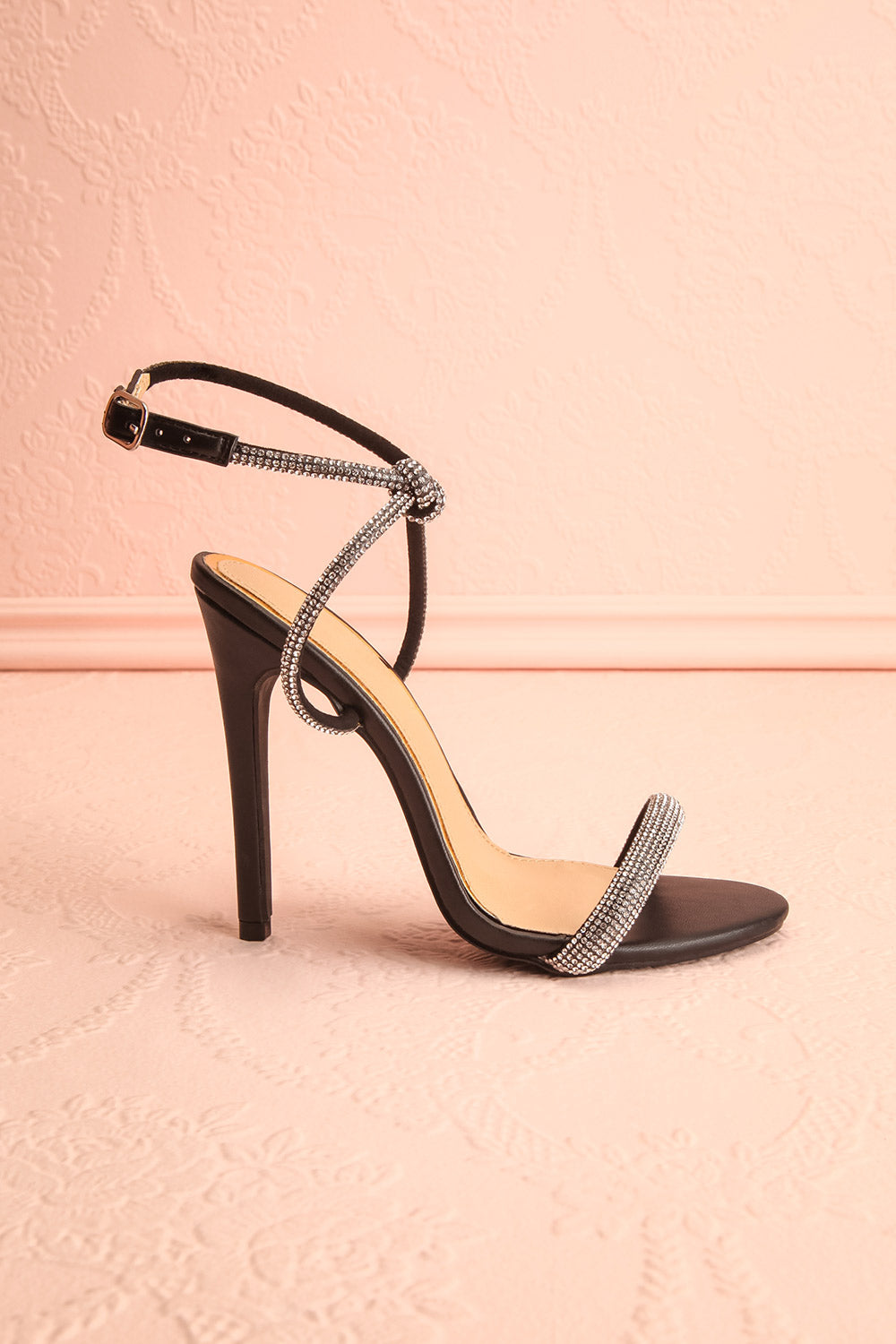 Odessa Black Sparkly Heeled Sandals | Boudoir 1861 side view