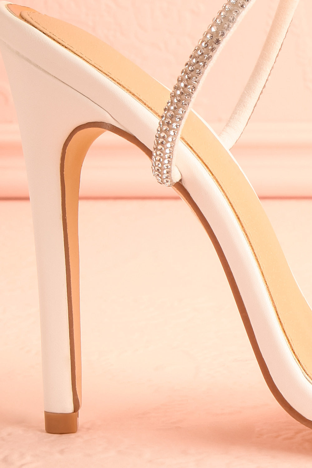 Odessa Ivory Sparkly Heeled Sandals | Boudoir 1861 side heel close-up