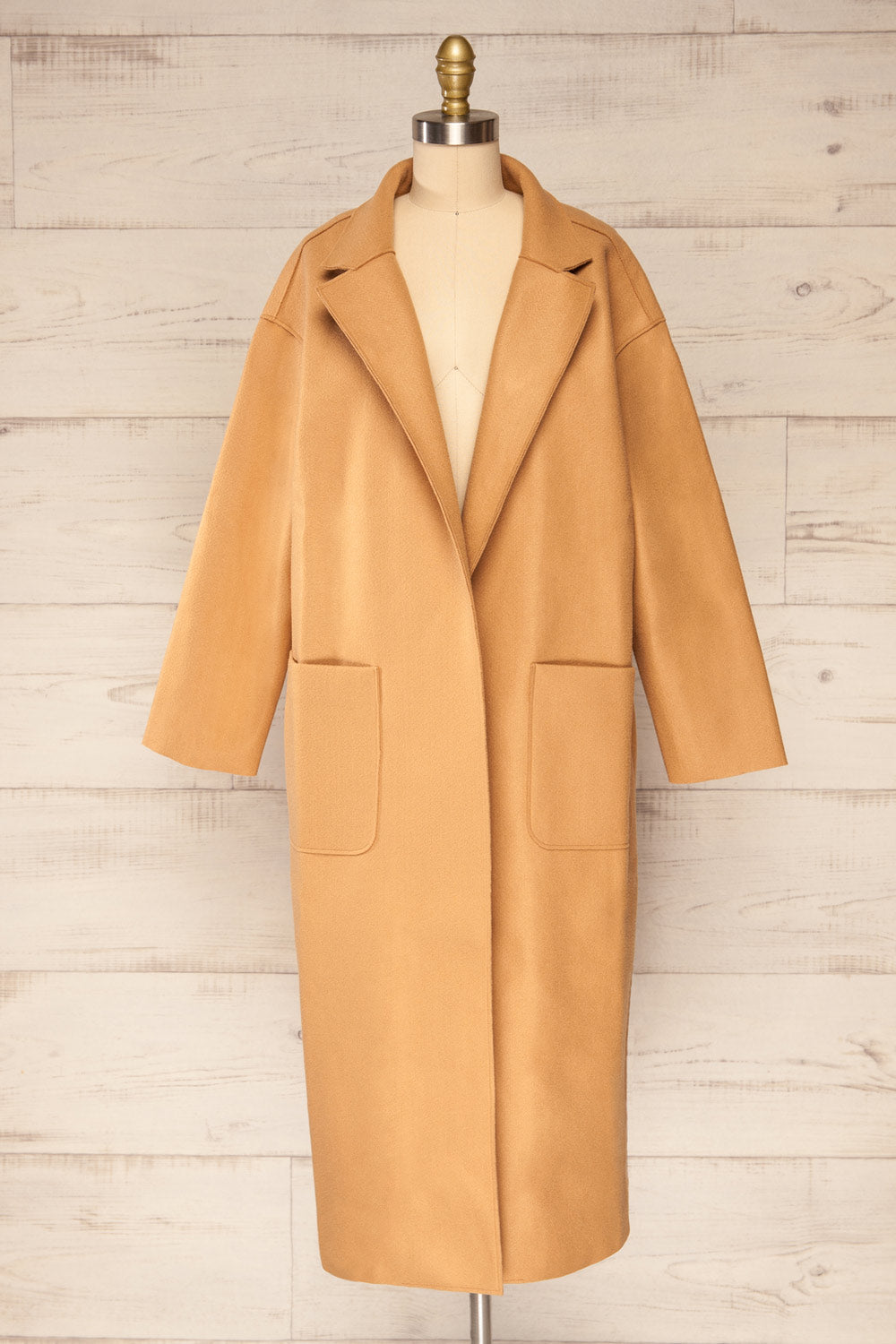 Oia Camel Open Front Trench Coat | La petite garçonne front view