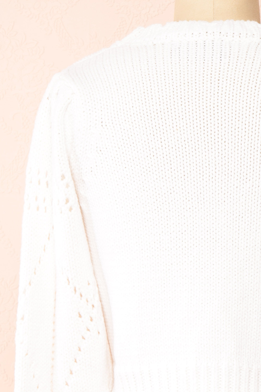Okoye White Cropped Knit Sweater | Boutique 1861 back close-up