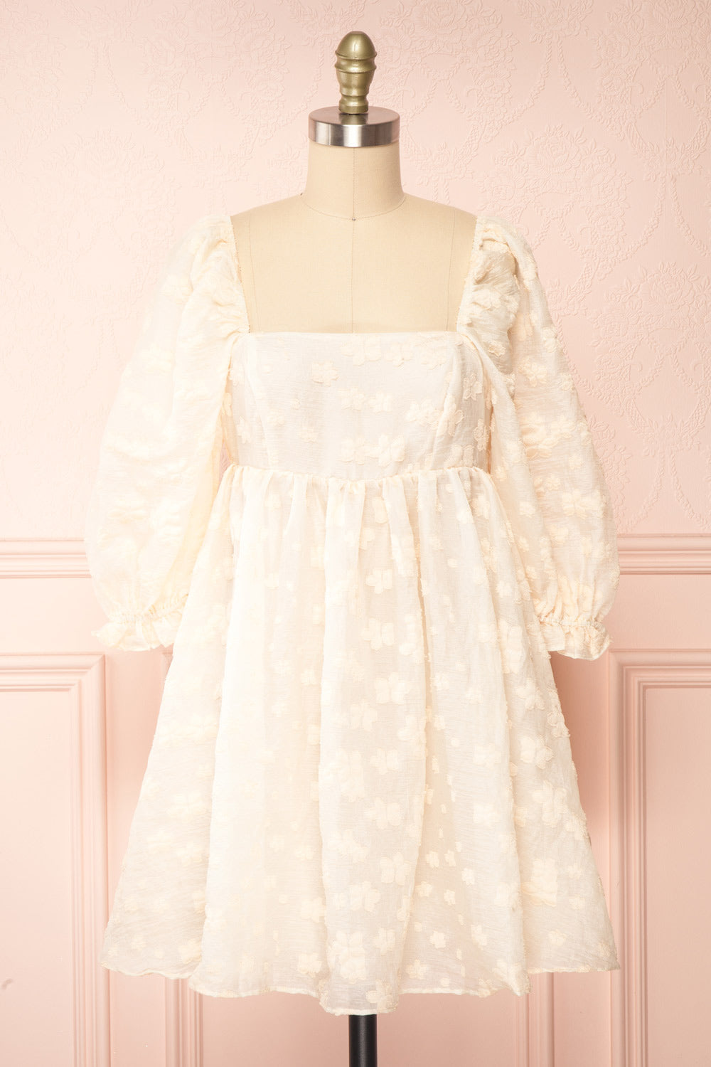 Olympe Cream Babydoll Dress w/ Flowers | Boutique 1861 frotn view