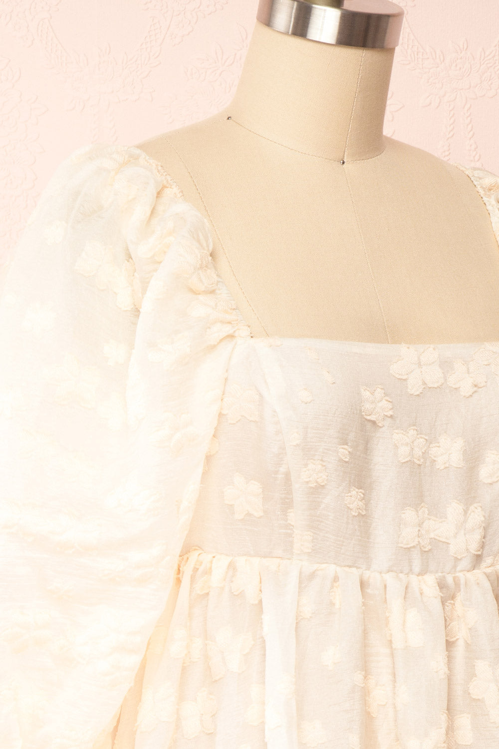 Olympe Cream Babydoll Dress w/ Flowers | Boutique 1861 side close up