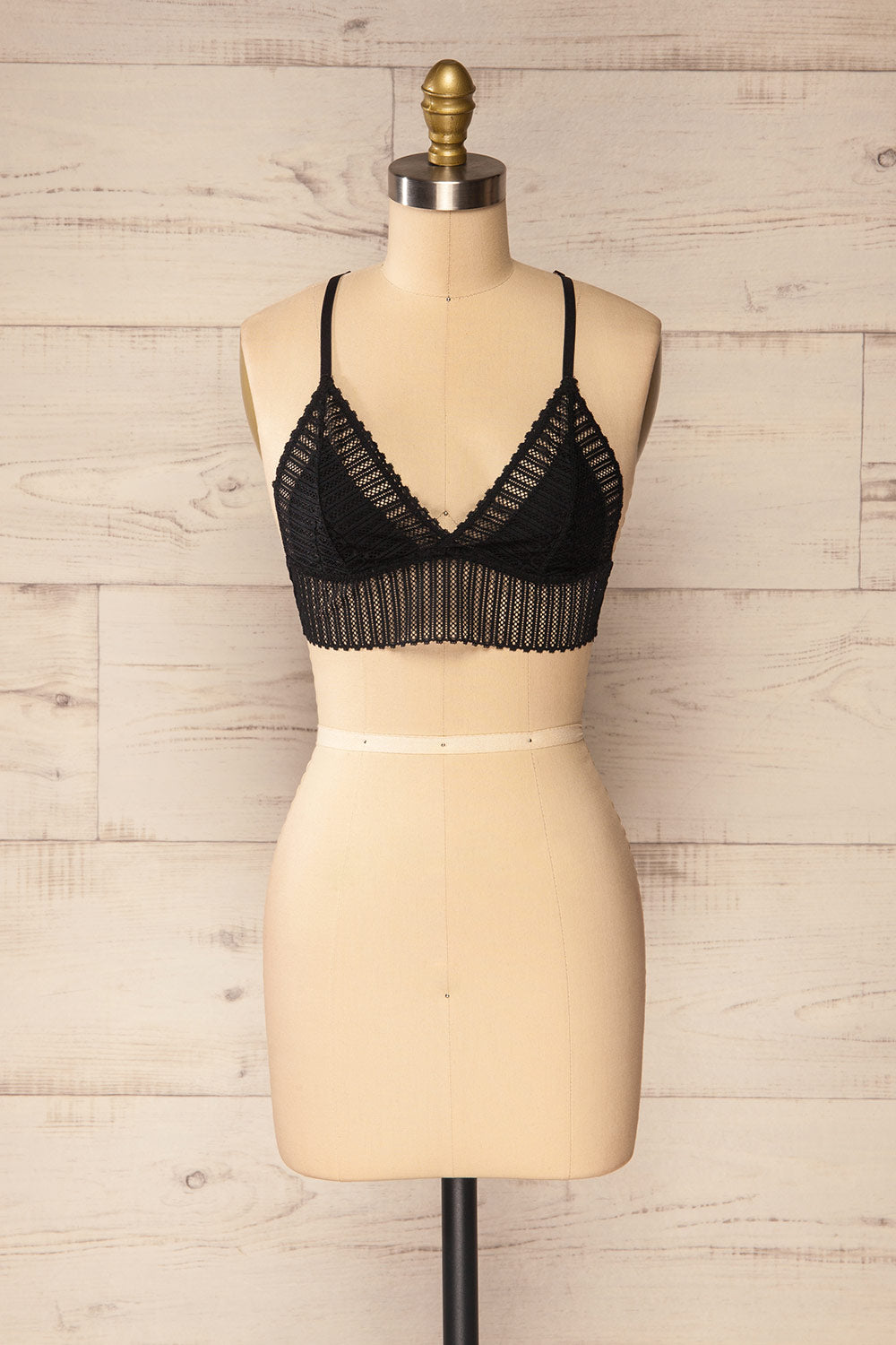 Onex Black Racerback Bralette | Racerblack Lace Bralette front view
