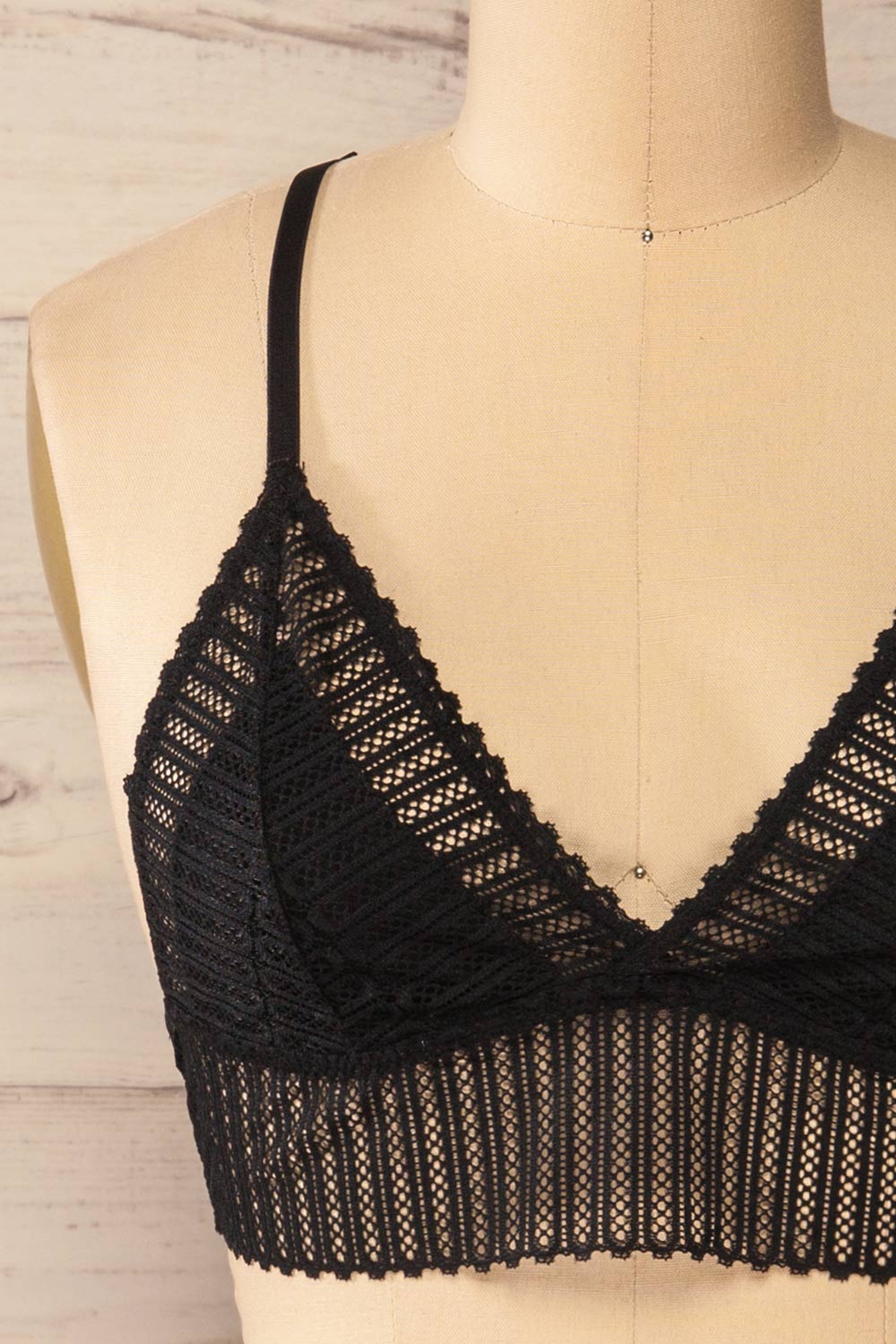 Onex Black Racerback Bralette | Racerblack Lace Bralette front close-up