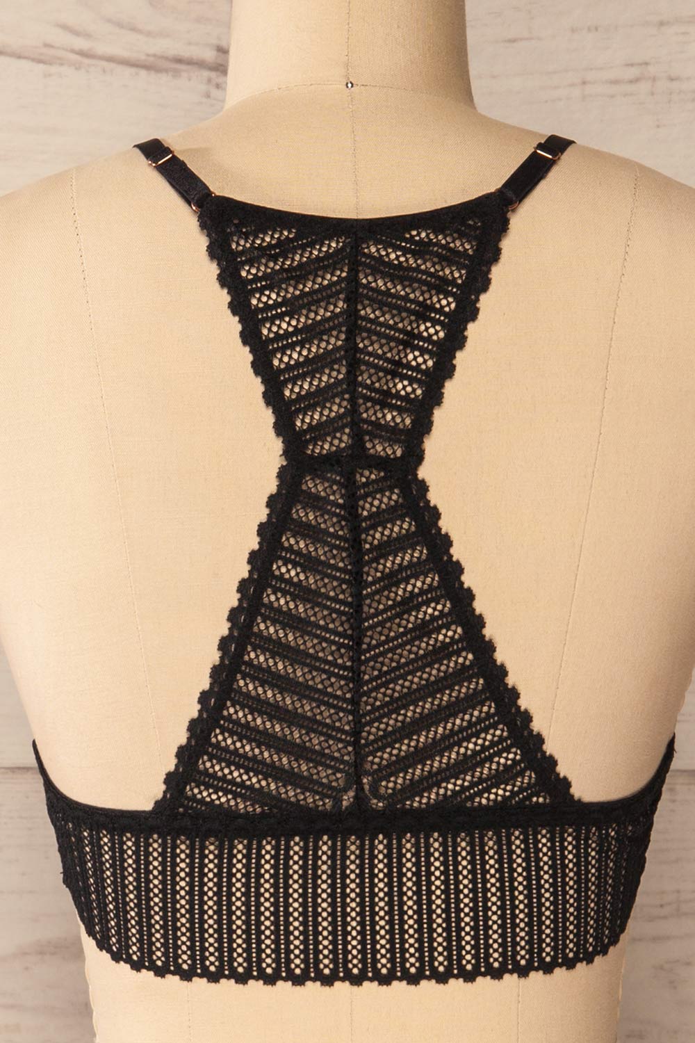 Onex Black Racerback Bralette | Racerblack Lace Bralette back close-up