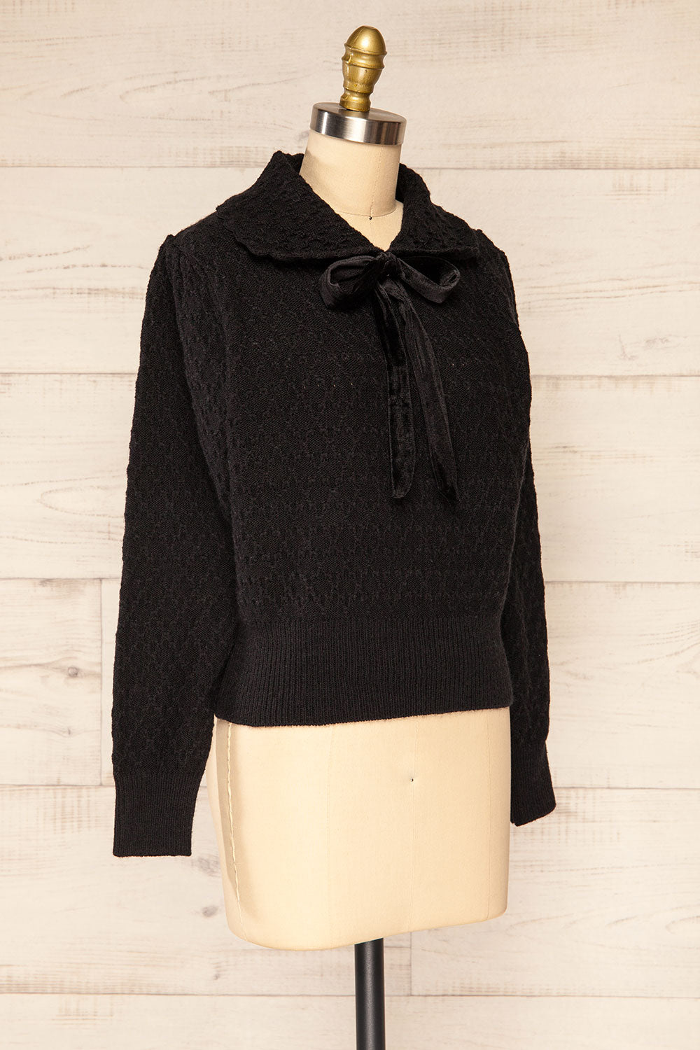 Oreyl Black Peter Pan Collar Knit Top | La petite garçonne side view