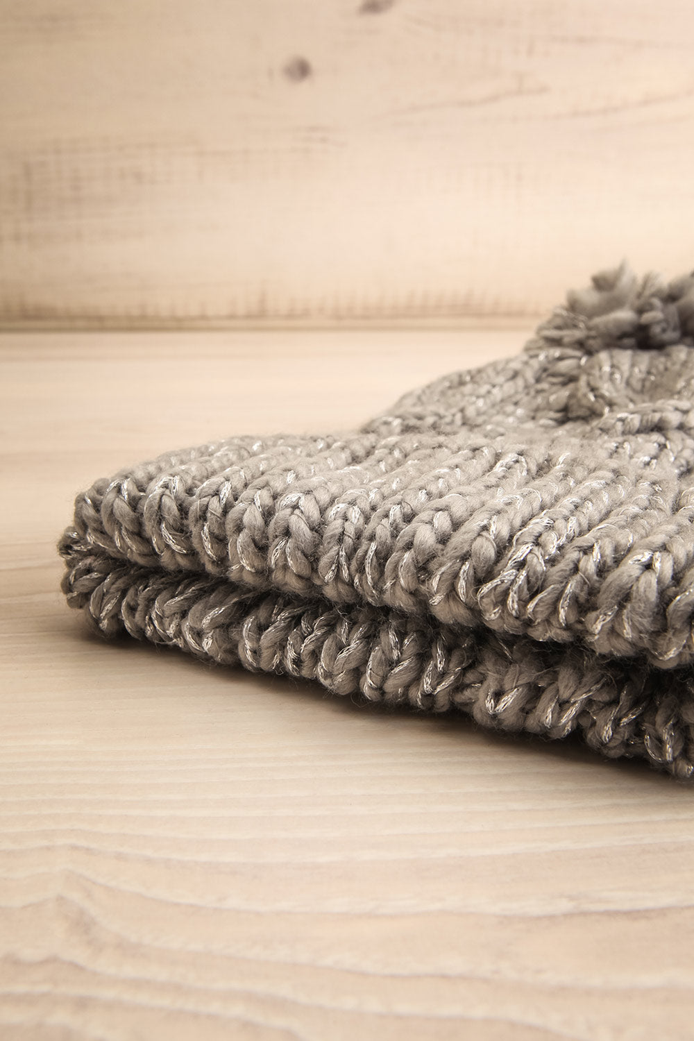Orion Grey Knit Tuque w/ Pompom | La petite garçonne flat view