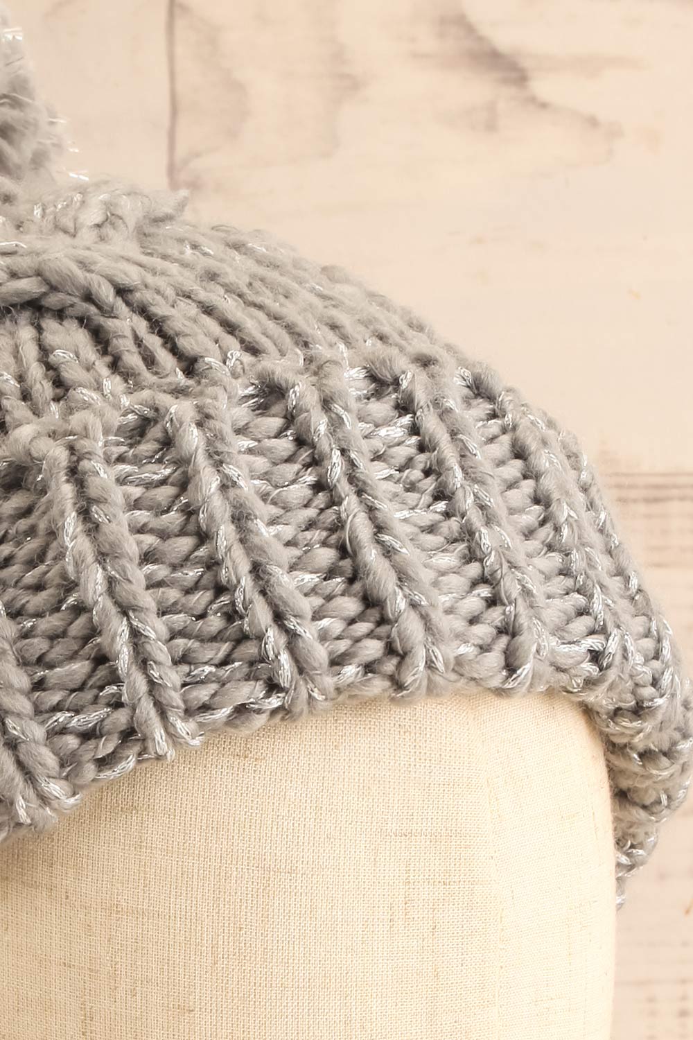 Orion Grey Knit Tuque w/ Pompom | La petite garçonne front close-up