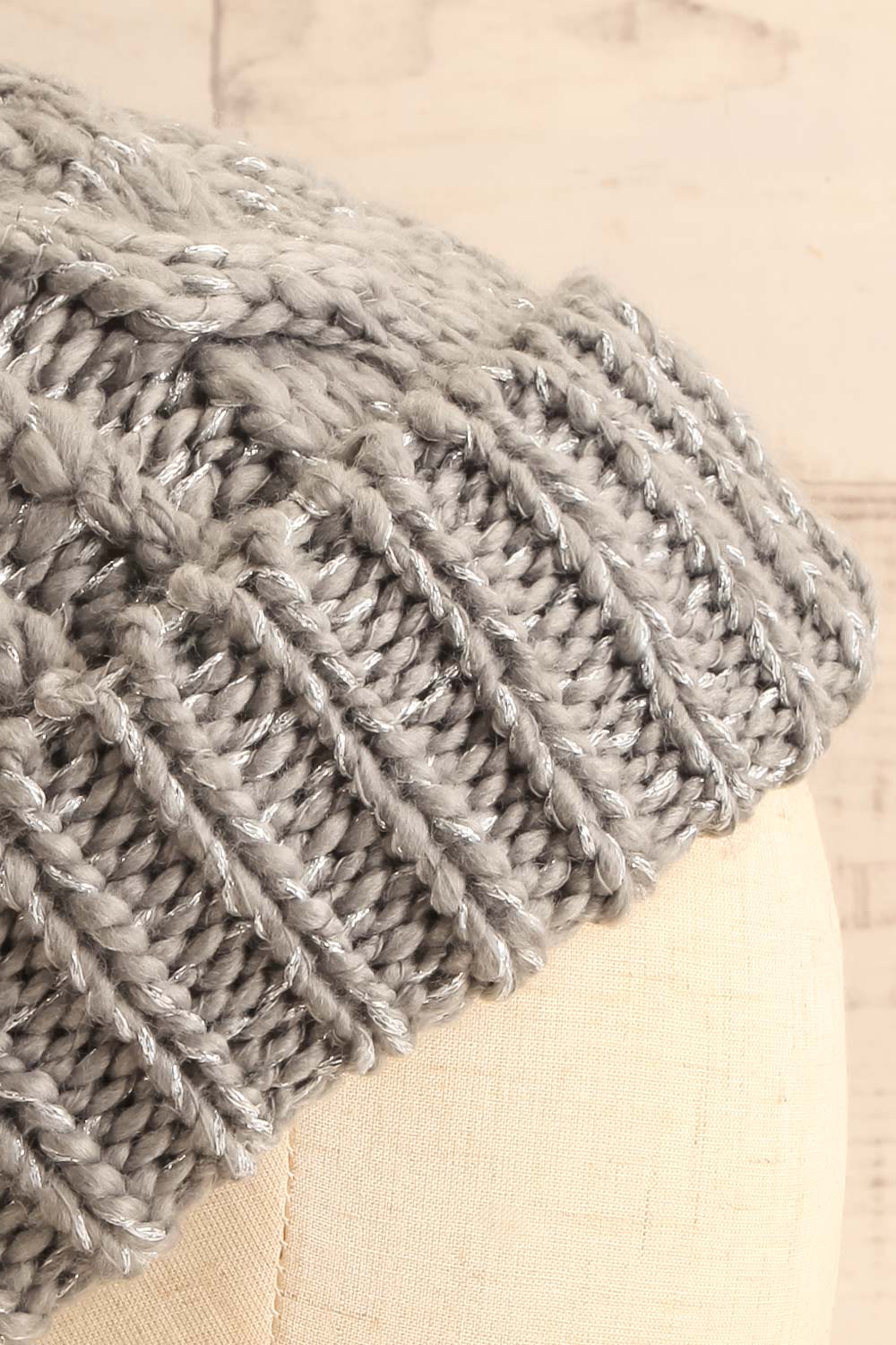 Orion Grey Knit Tuque w/ Pompom | La petite garçonne side close-up