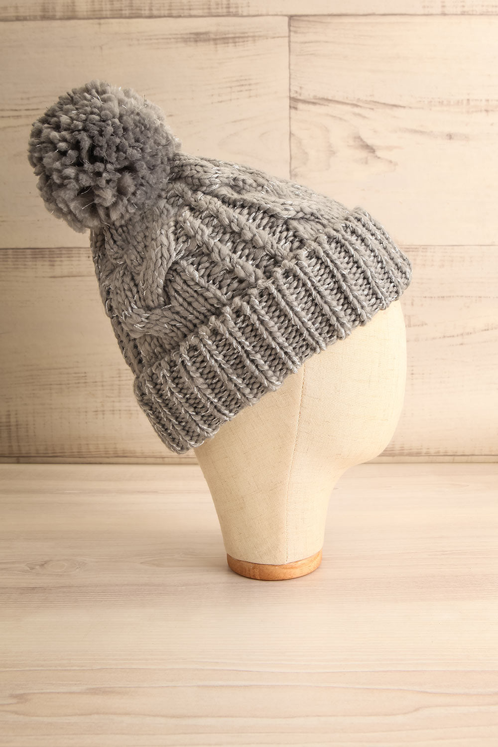 Orion Grey Knit Tuque w/ Pompom | La petite garçonne side view
