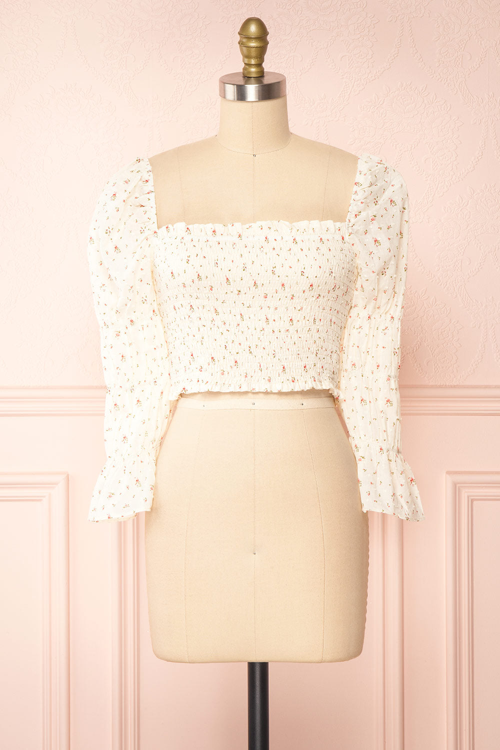 Orithyia Beige Floral Crop Top w/ Square Neckline | boutique 1861 front view