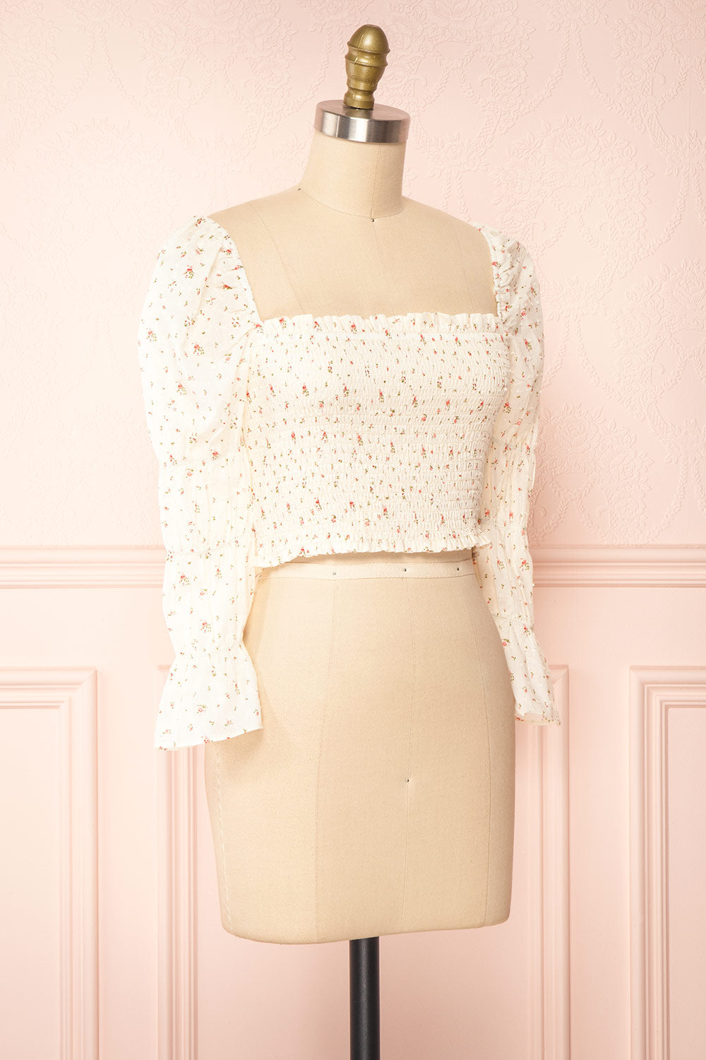 Orithyia Beige Floral Crop Top w/ Square Neckline | boutique 1861 side view