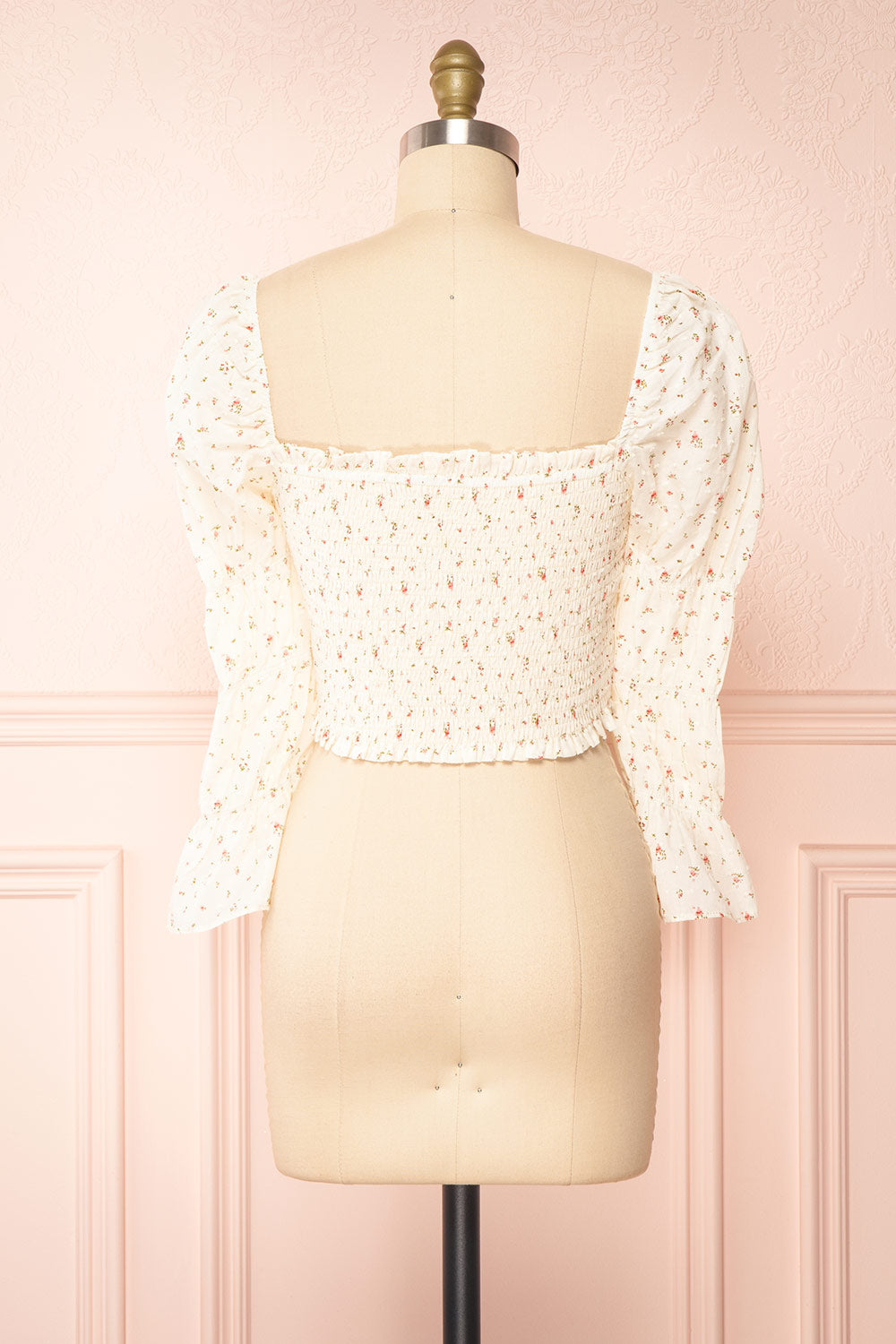 Orithyia Beige Floral Crop Top w/ Square Neckline | boutique 1861 back view