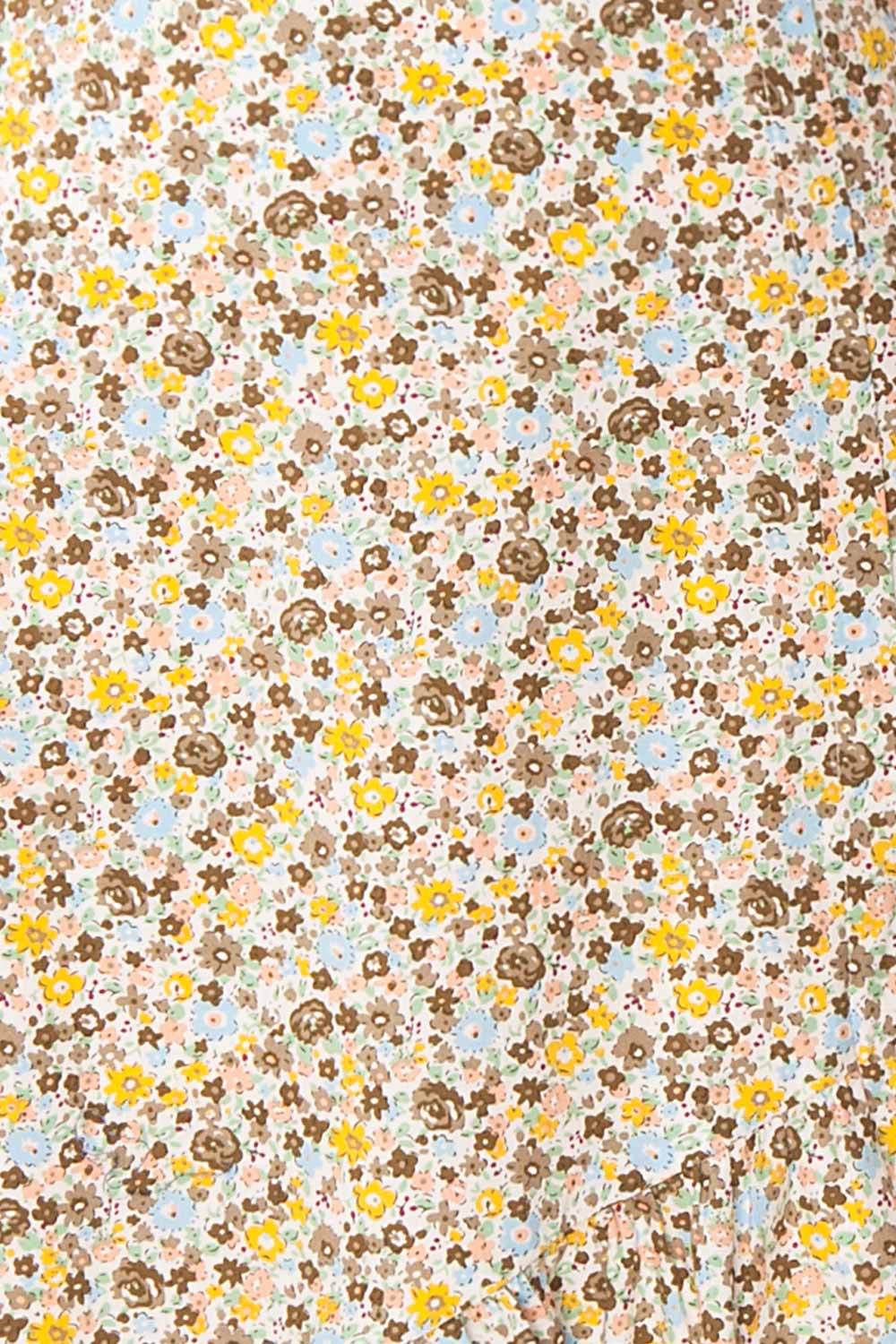 Orivesi Colorful Floral Midi Dress w/ Frills | Boutique 1861 fabric